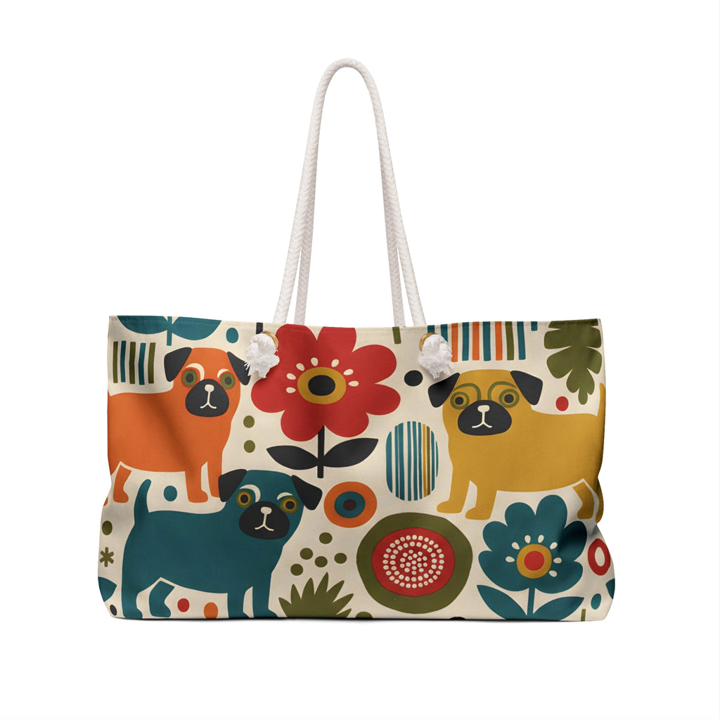 Midcentury Pug Weekender Bag | Pug Mom Tote, Pug Mama Travel Bag