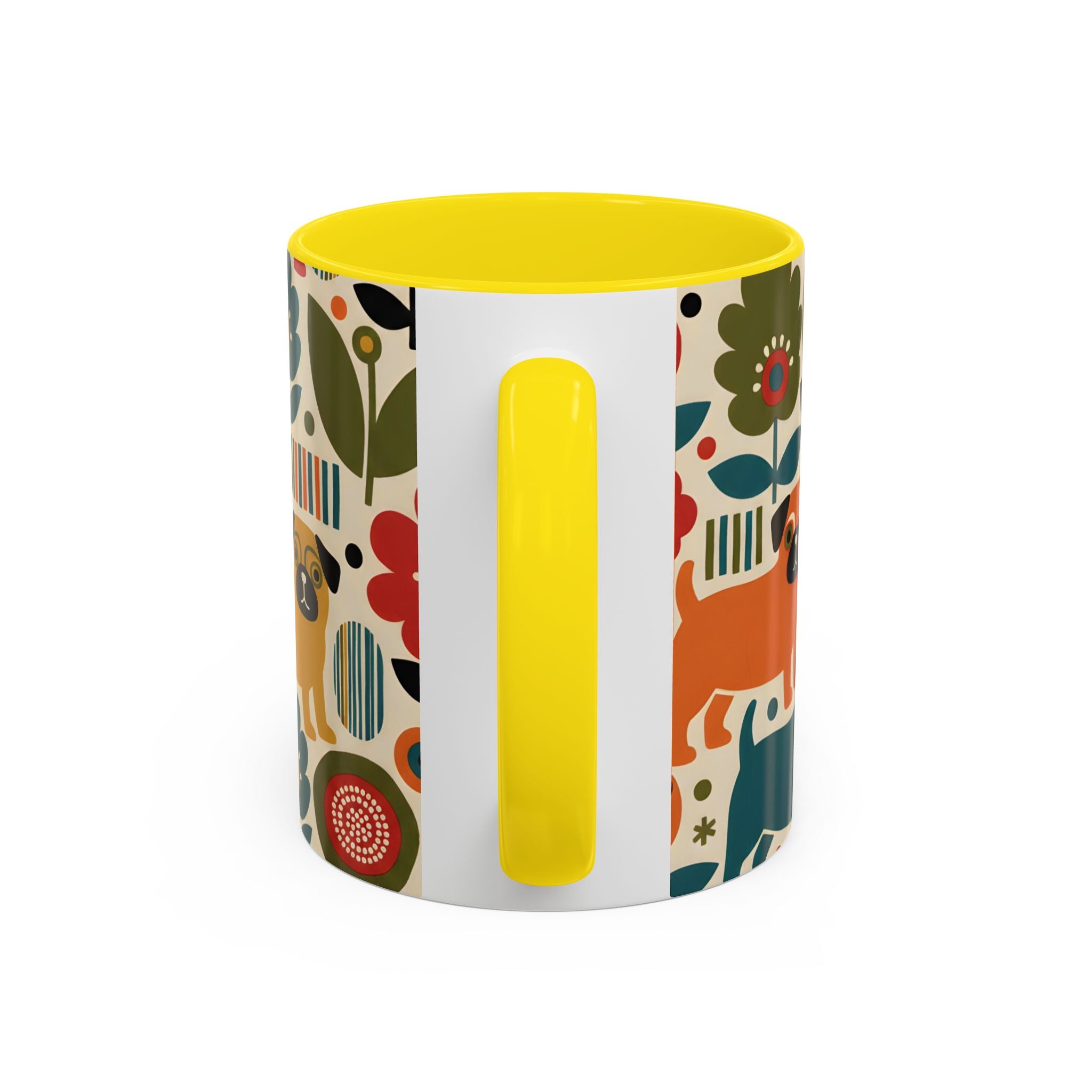 Midcentury Pug Accent Coffee Mug — Marimekko‑Style Pug Mom Gift (11/15 oz)