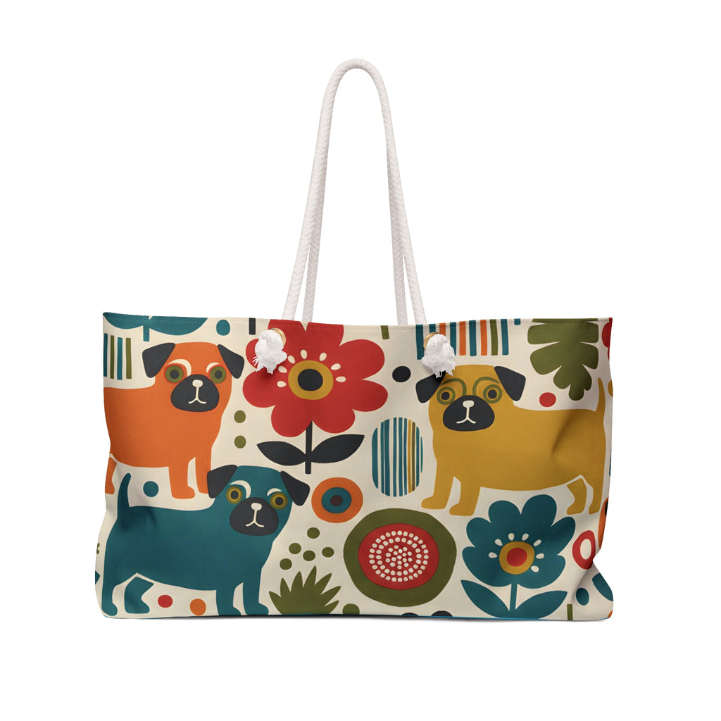 Midcentury Pug Weekender Bag | Pug Mom Tote, Pug Mama Travel Bag