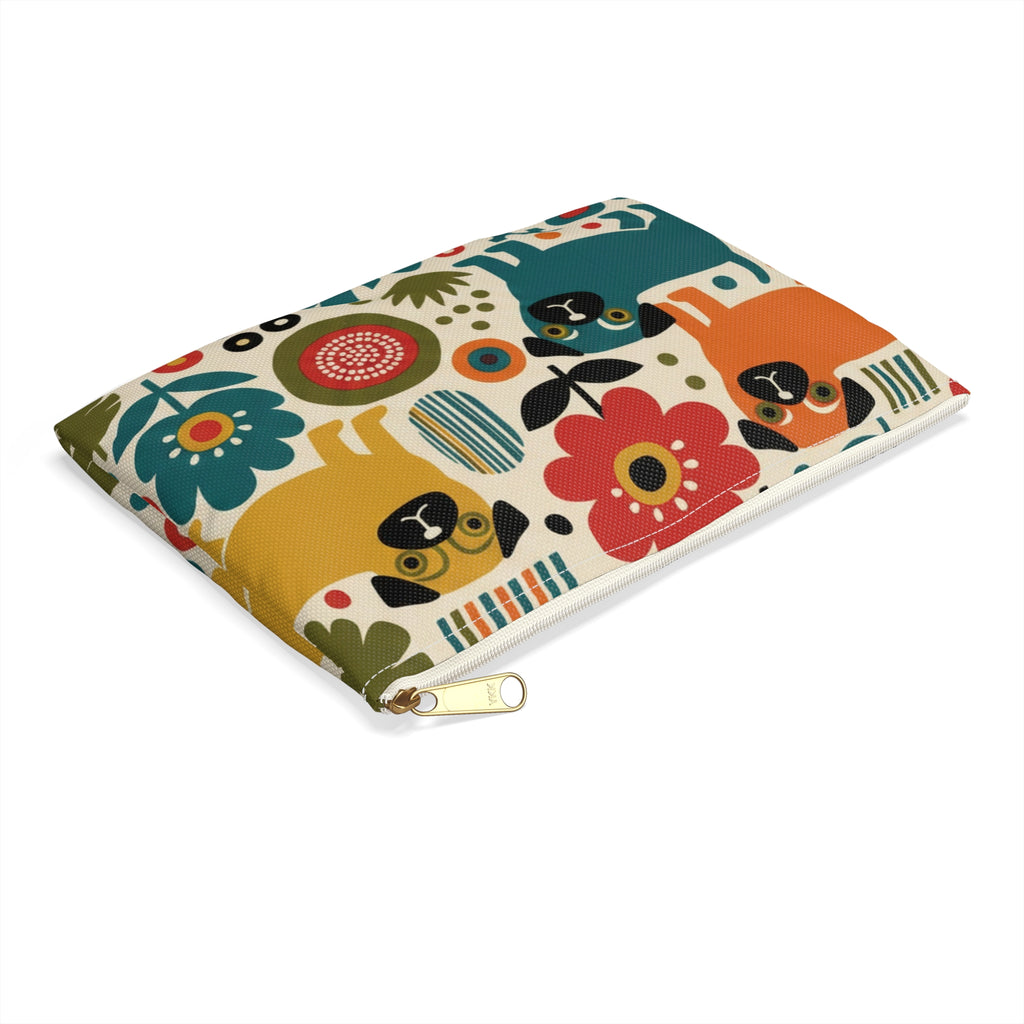 Retro Floral Pugs Pouch | Colorful Dog Accessory Pouch