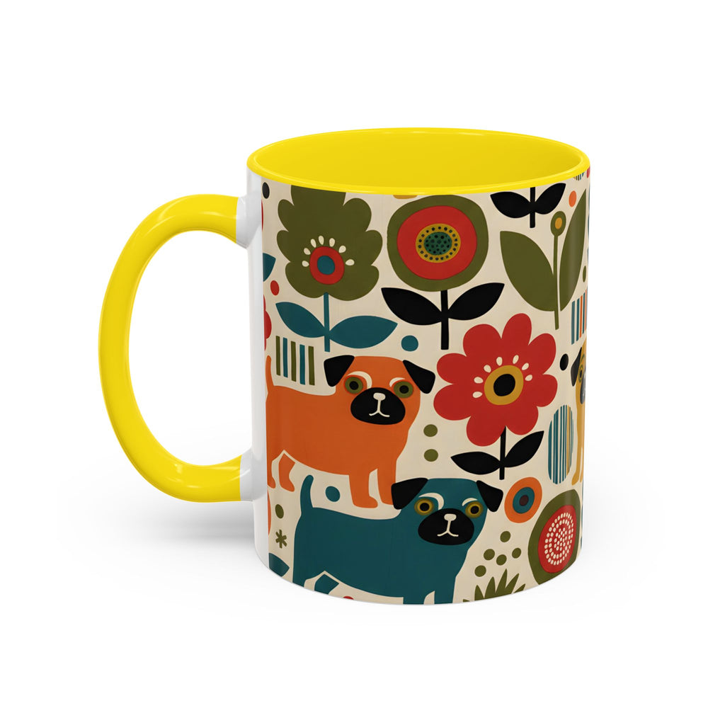 Midcentury Pug Accent Coffee Mug — Marimekko‑Style Pug Mom Gift (11/15 oz)