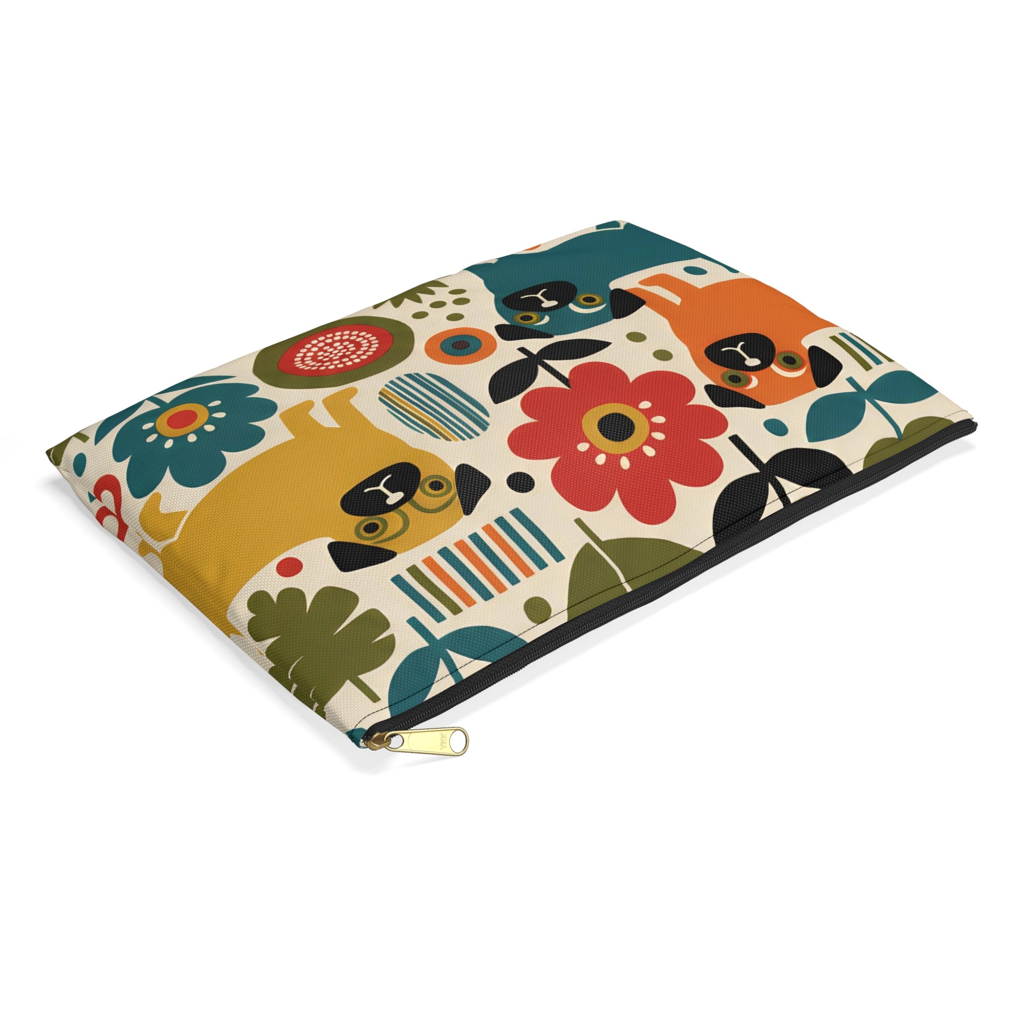 Retro Floral Pugs Pouch | Colorful Dog Accessory Pouch