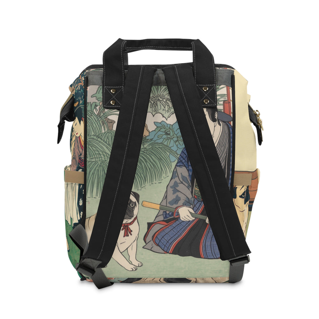 Vintage Japanese Ukiyo-e People & Pugs Diaper Backpack | Art Print Backpack