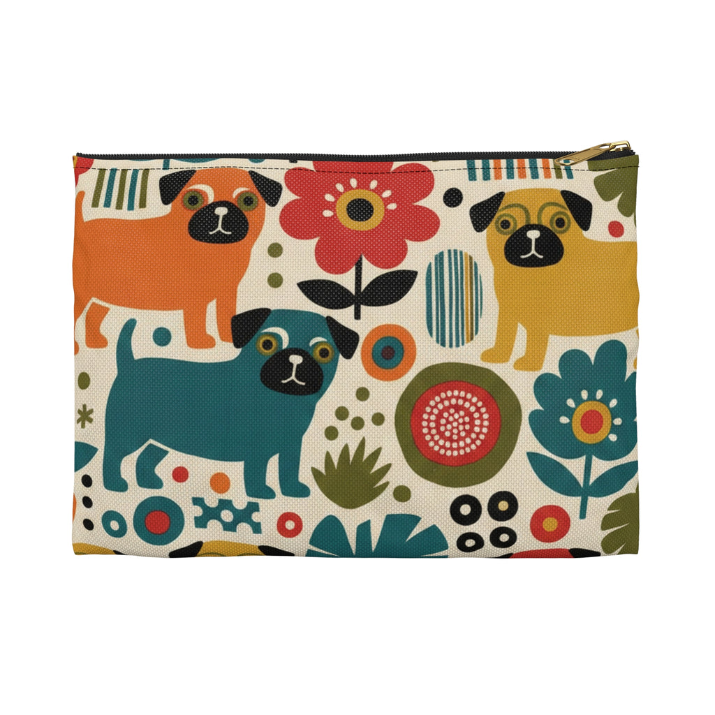 Retro Floral Pugs Pouch | Colorful Dog Accessory Pouch