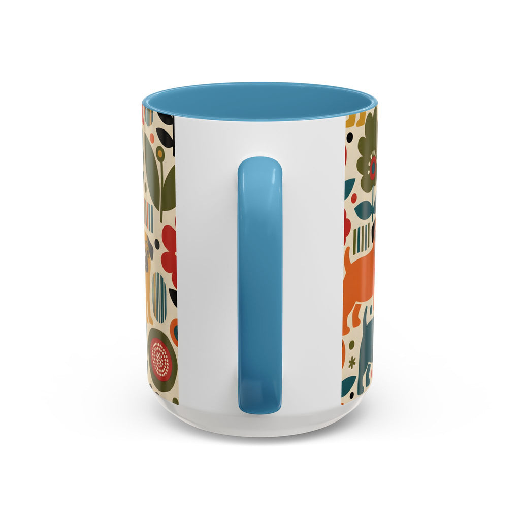 Midcentury Pug Accent Coffee Mug — Marimekko‑Style Pug Mom Gift (11/15 oz)