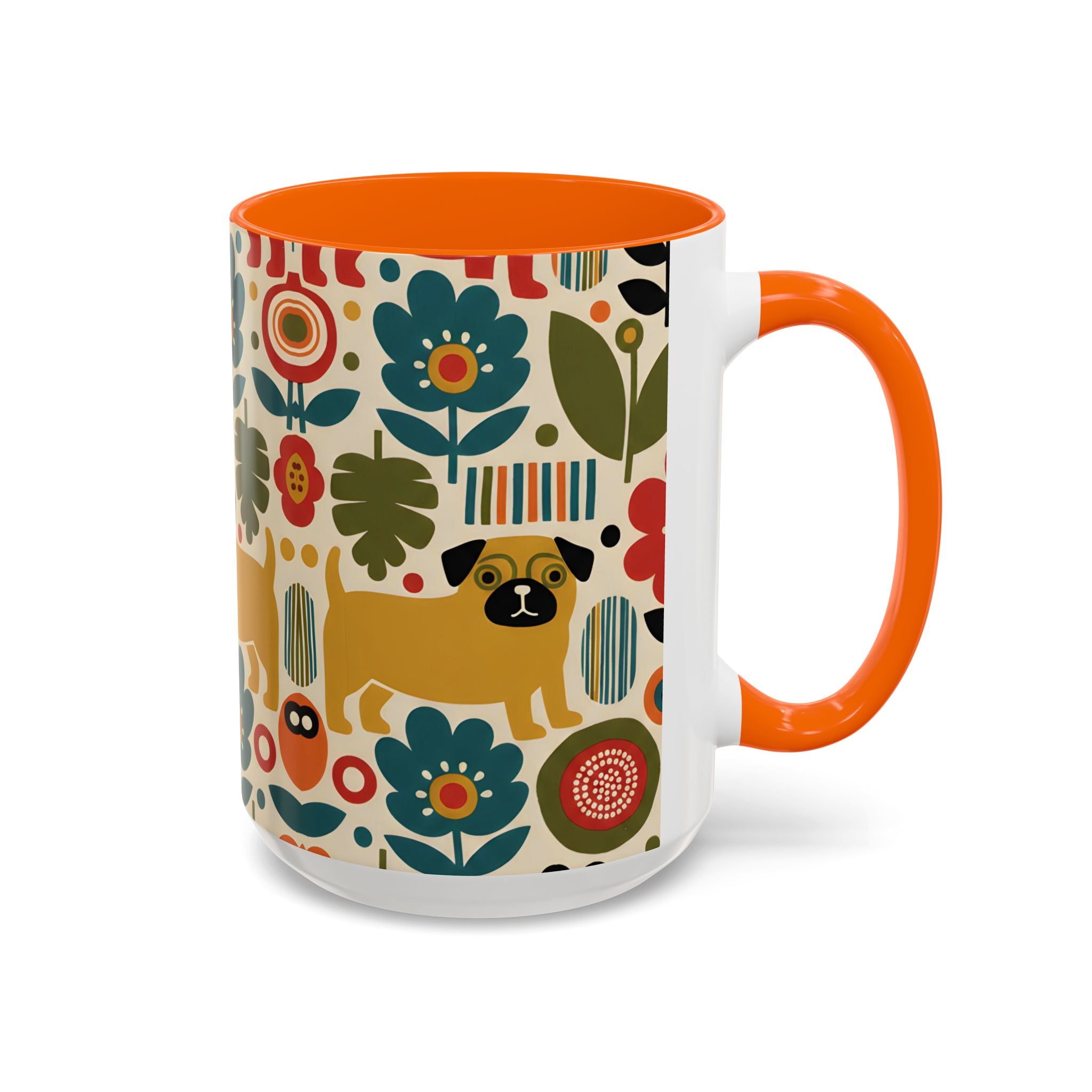 Midcentury Pug Accent Coffee Mug — Marimekko‑Style Pug Mom Gift (11/15 oz)