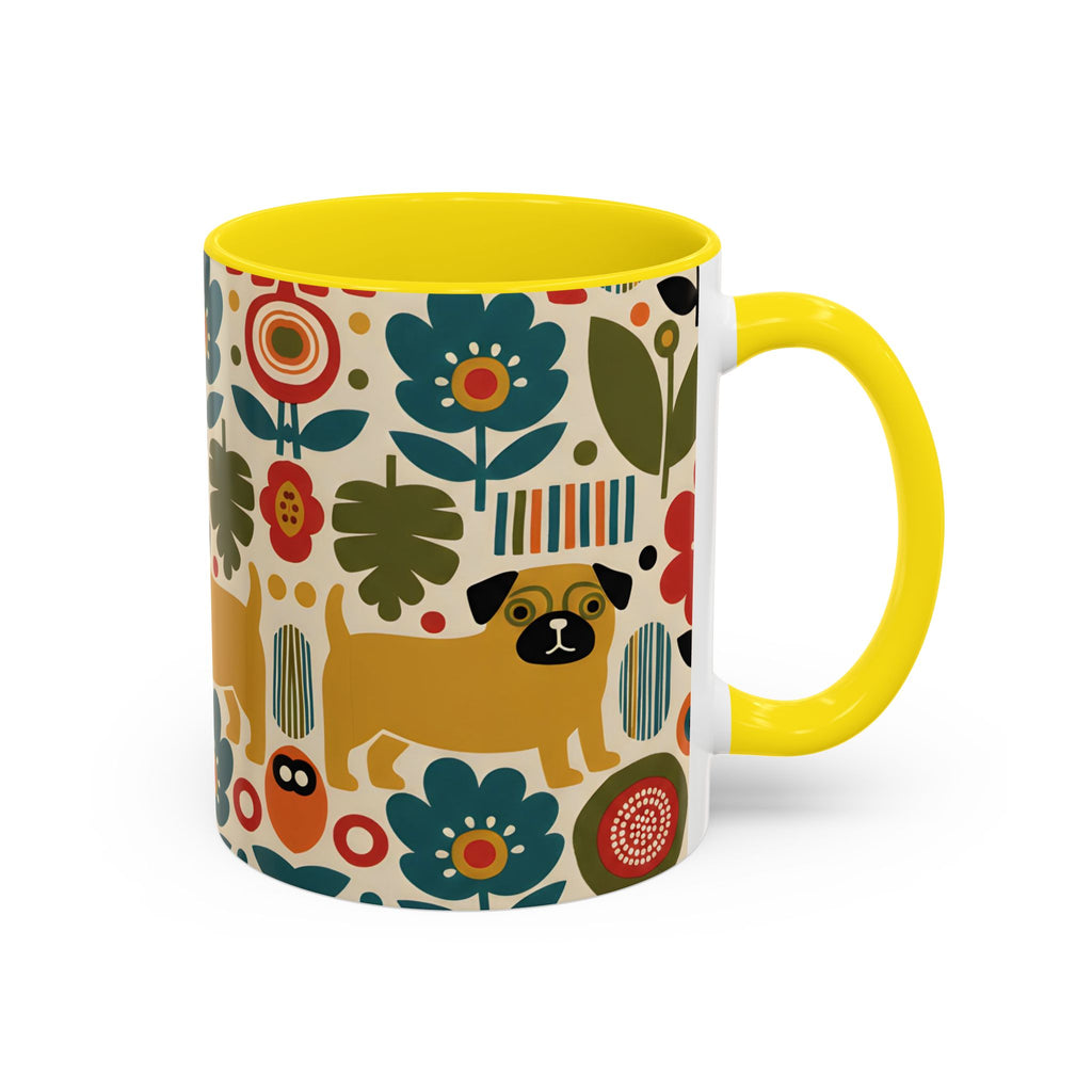 Midcentury Pug Accent Coffee Mug — Marimekko‑Style Pug Mom Gift (11/15 oz)