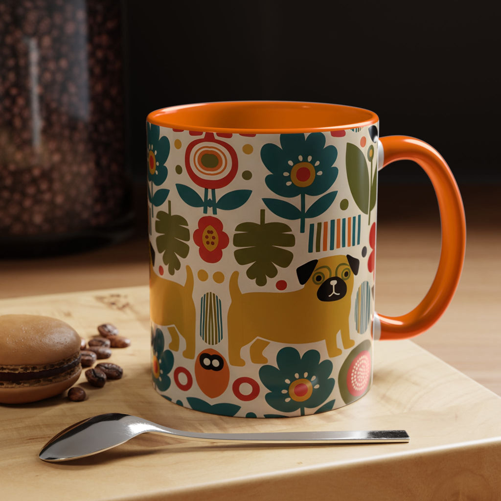 Midcentury Pug Accent Coffee Mug — Marimekko‑Style Pug Mom Gift (11/15 oz)