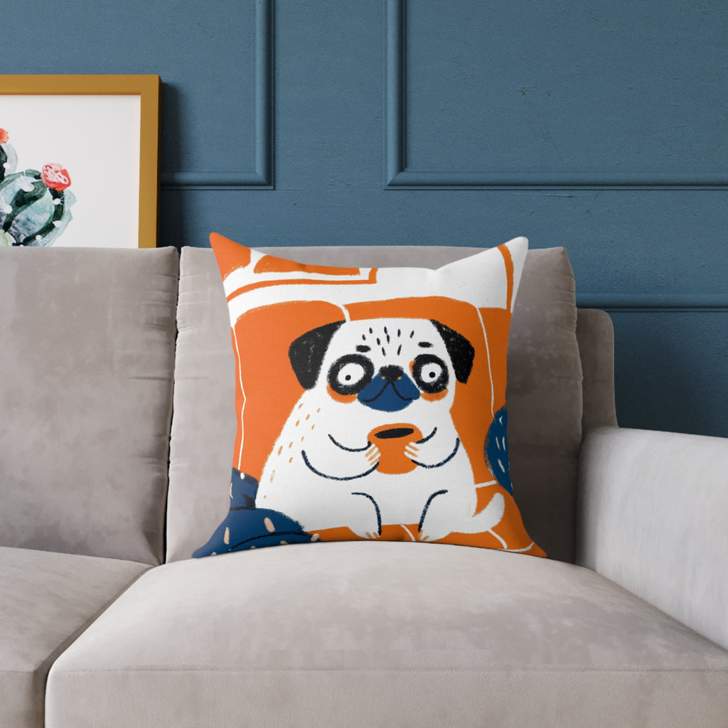 Vintage Pug Art Square Poly Canvas Pillow | Two-Sided Pug Throw Pillow