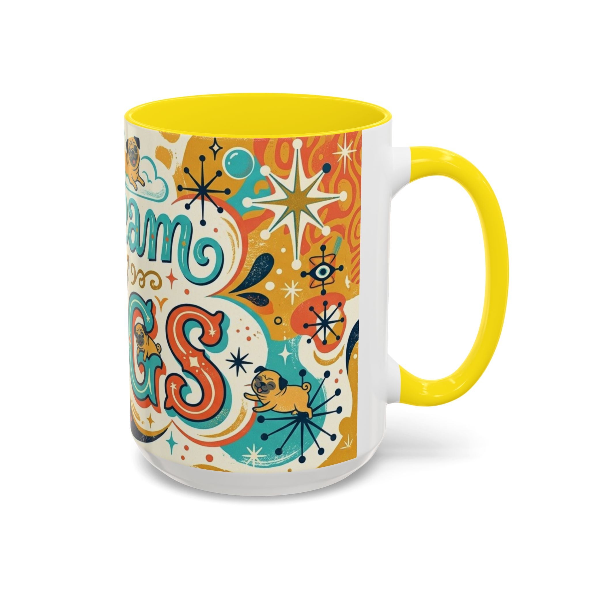 Midcentury Pug Illustration Accent Coffee Mug 11oz 15oz | Pug Mom Dad Pugtrovert