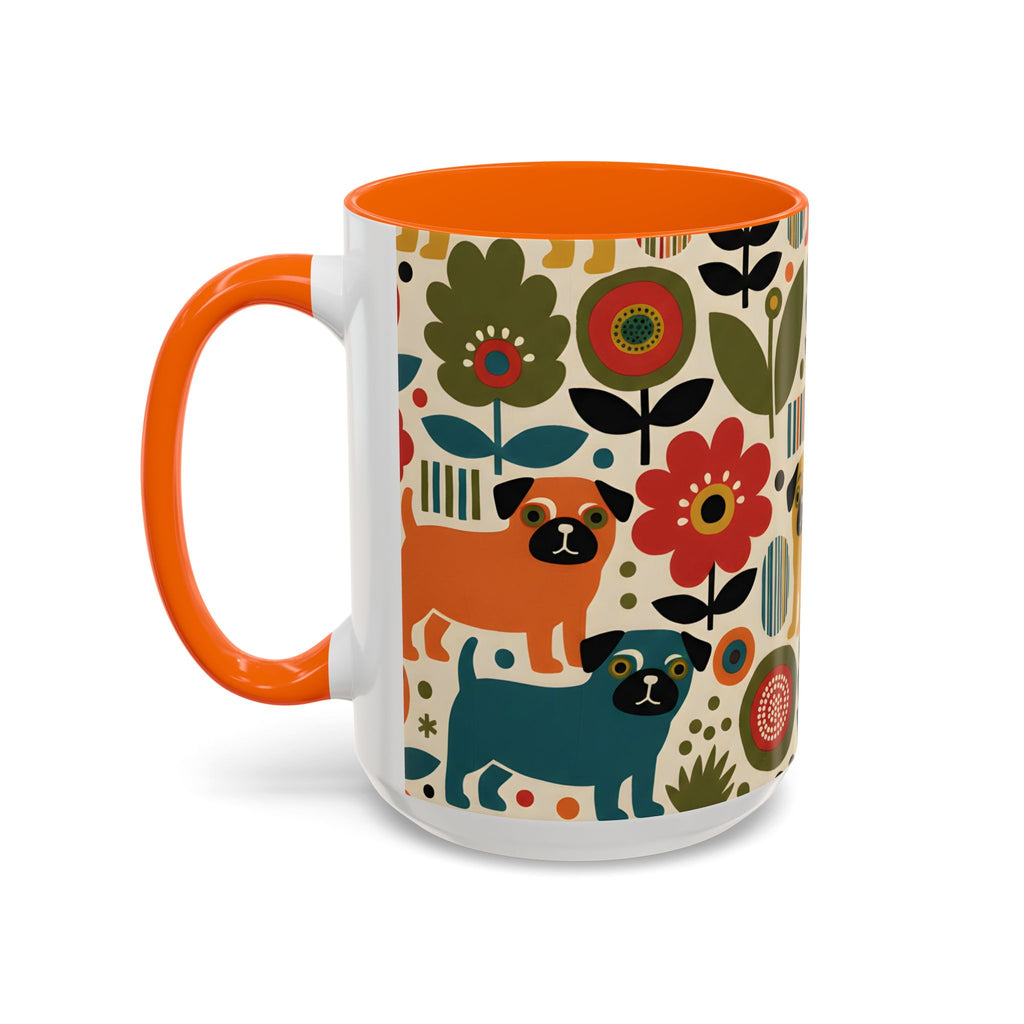 Midcentury Pug Accent Coffee Mug — Marimekko‑Style Pug Mom Gift (11/15 oz)