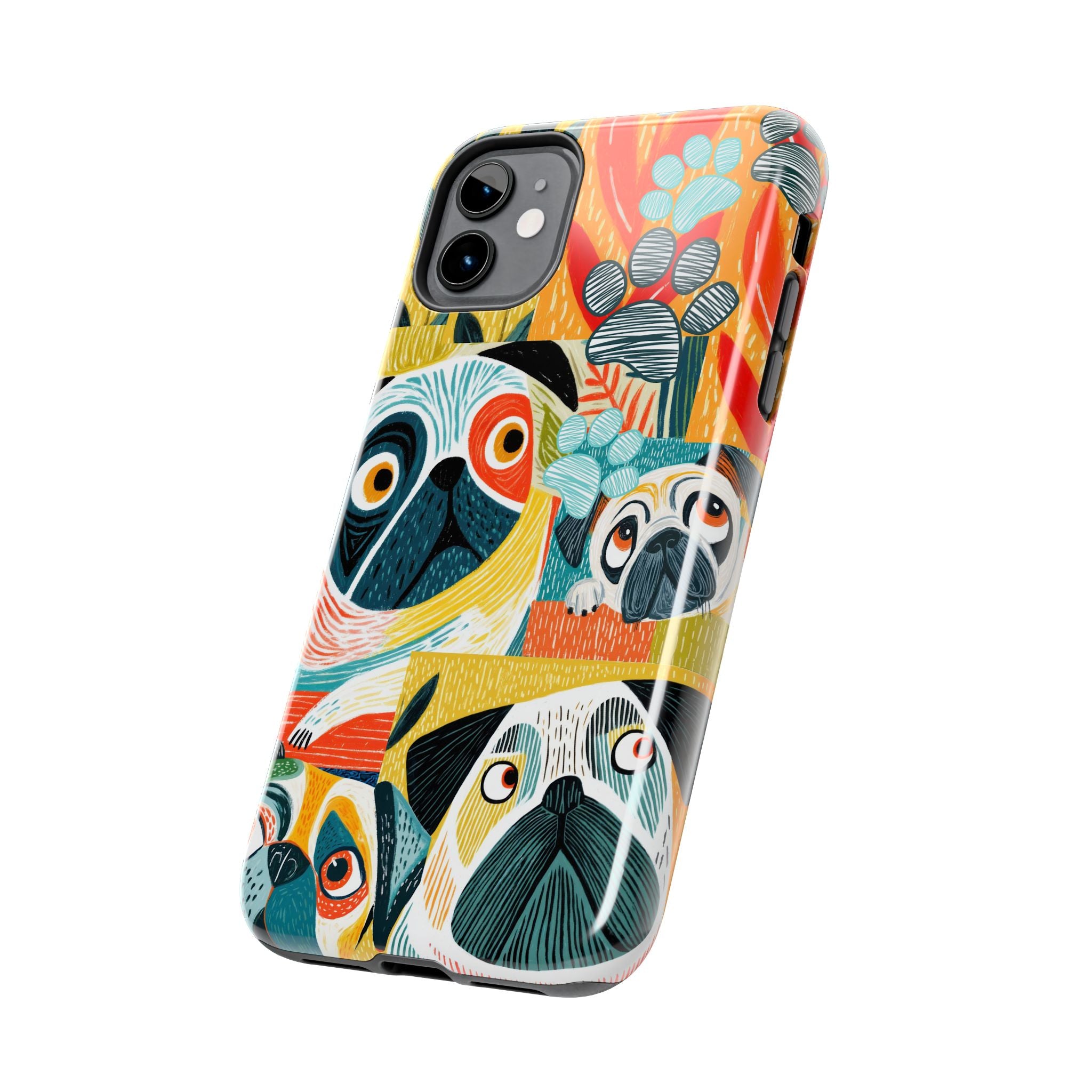 Colorful Pug Collage Phone Case | Cute Dog Art, Floral Accents