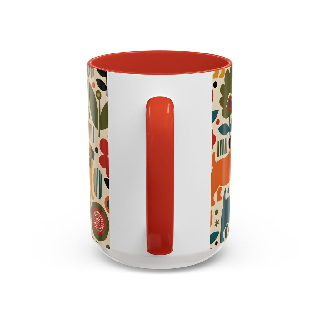 Midcentury Pug Accent Coffee Mug — Marimekko‑Style Pug Mom Gift (11/15 oz)