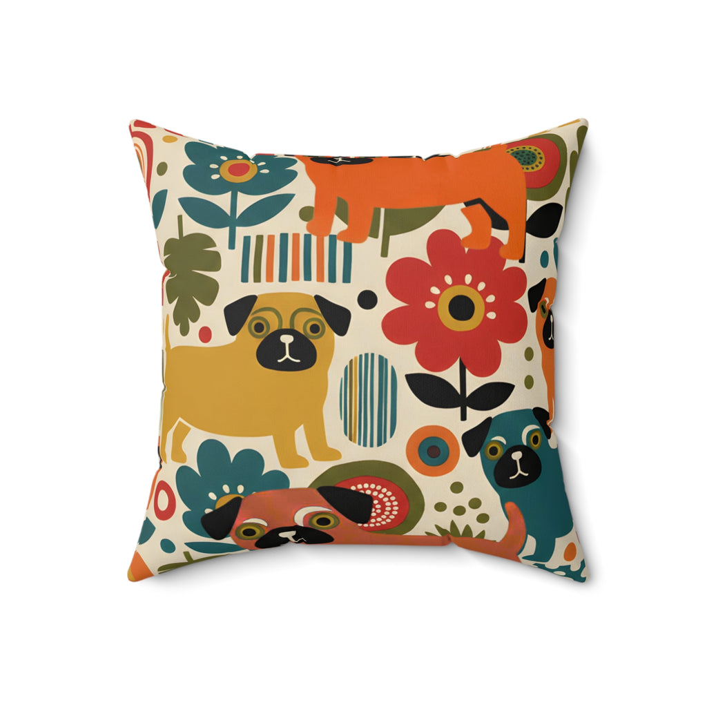 Mid Century Pug Accent Pillow Faux Suede Square Pillow | Pug Mama Home Decor