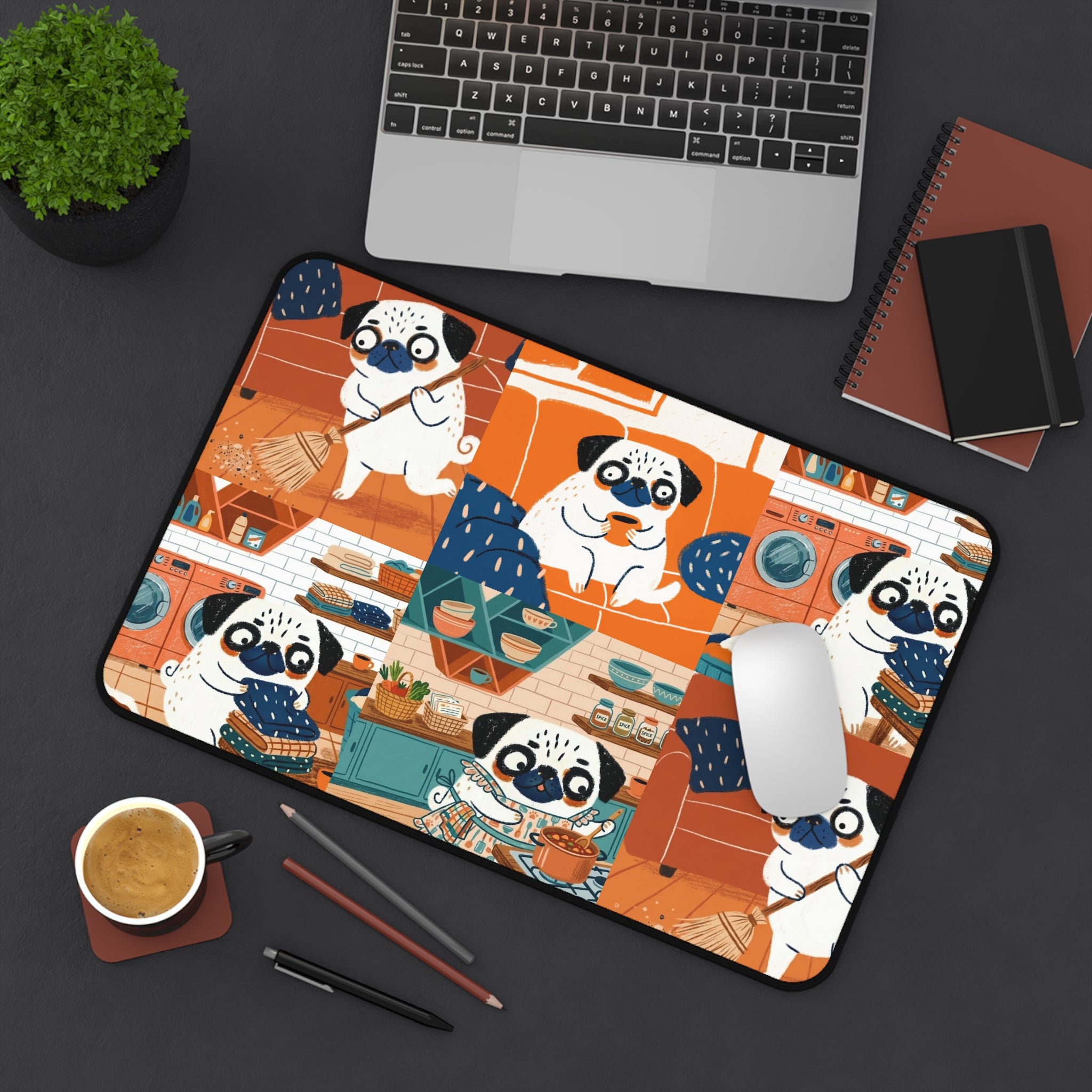 Vintage Pug Art Desk Mat | Funny Pug Mousepad, Pug Mom Dad Office Decor