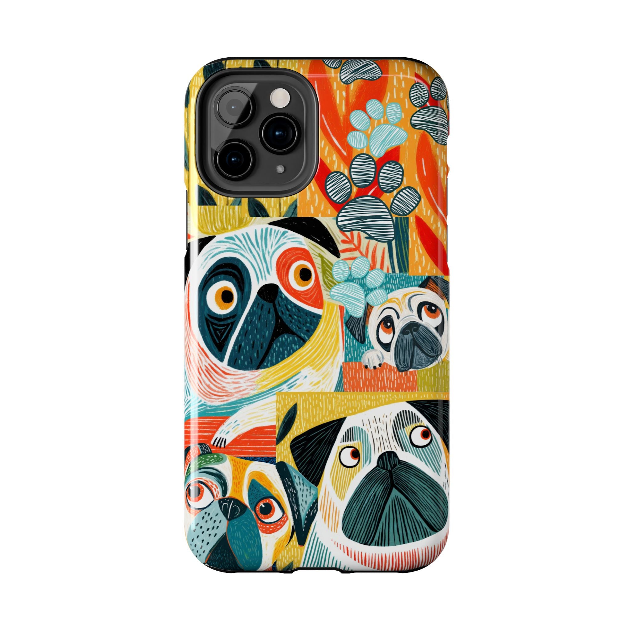Colorful Pug Collage Phone Case | Cute Dog Art, Floral Accents