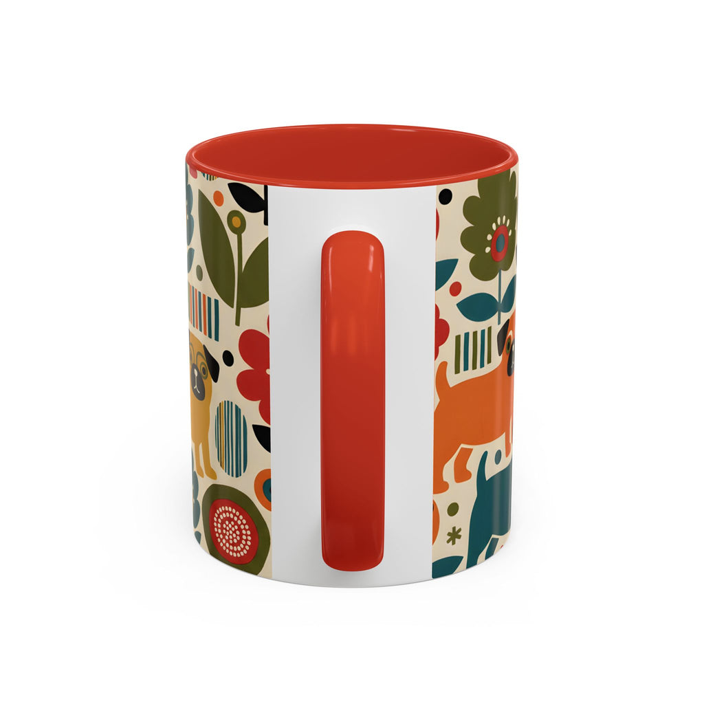 Midcentury Pug Accent Coffee Mug — Marimekko‑Style Pug Mom Gift (11/15 oz)