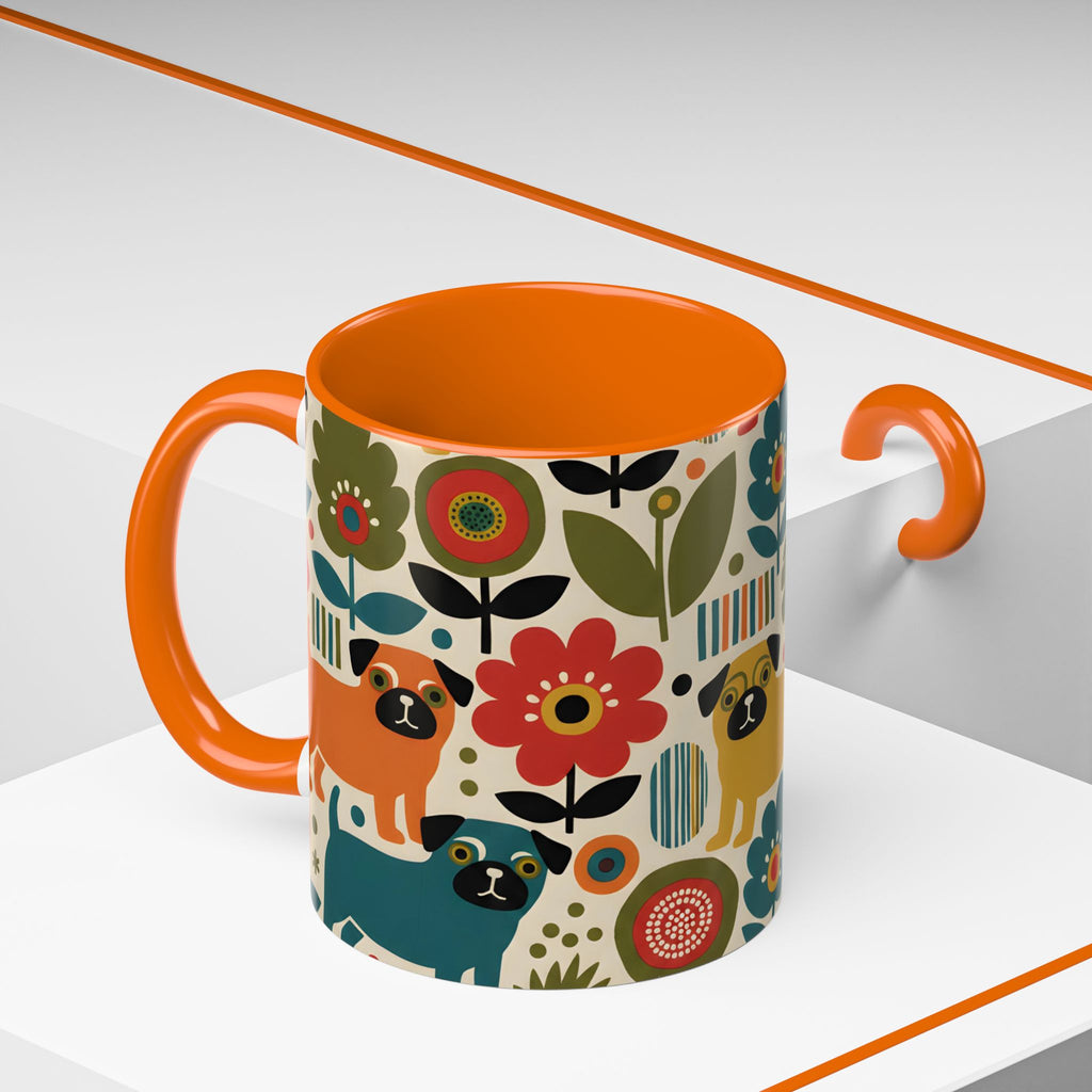 Midcentury Pug Accent Coffee Mug — Marimekko‑Style Pug Mom Gift (11/15 oz)