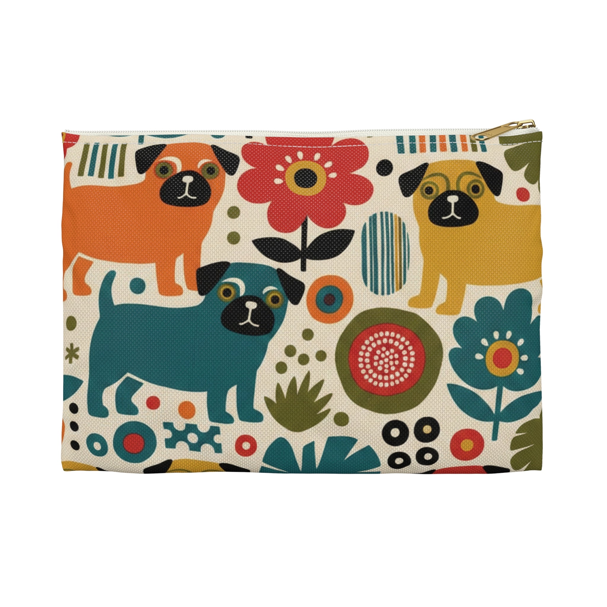 Retro Floral Pugs Pouch | Colorful Dog Accessory Pouch
