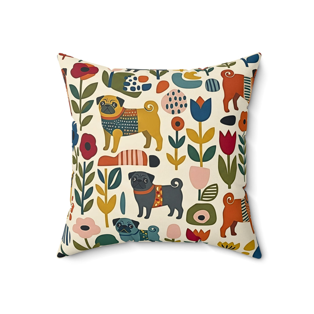Mid Century Pug Accent Pillow Faux Suede Square Pillow | Pug Mama Home Decor