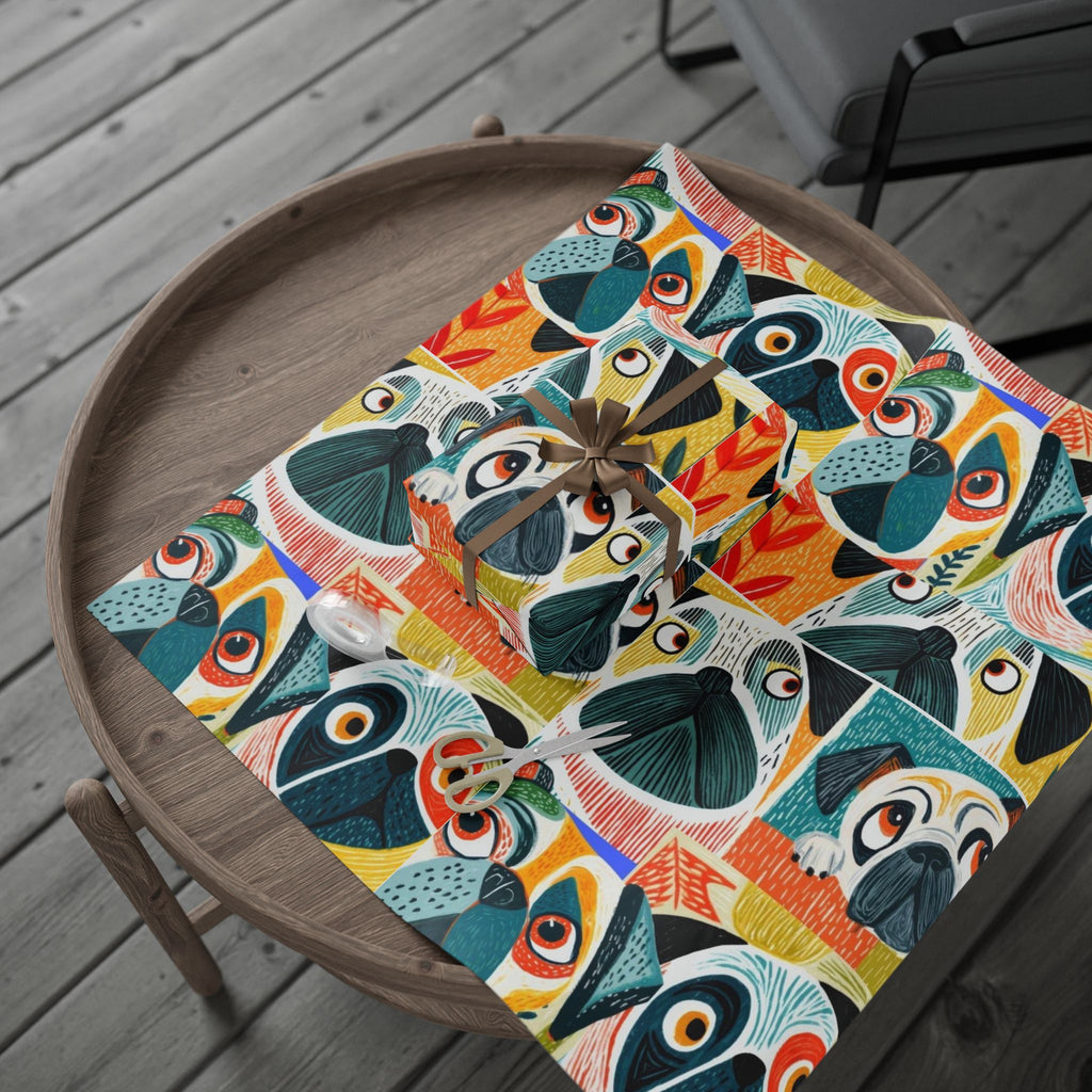 Funny Pug Faces Wrapping Papers | Scandinavian Midcentury Dog Pattern