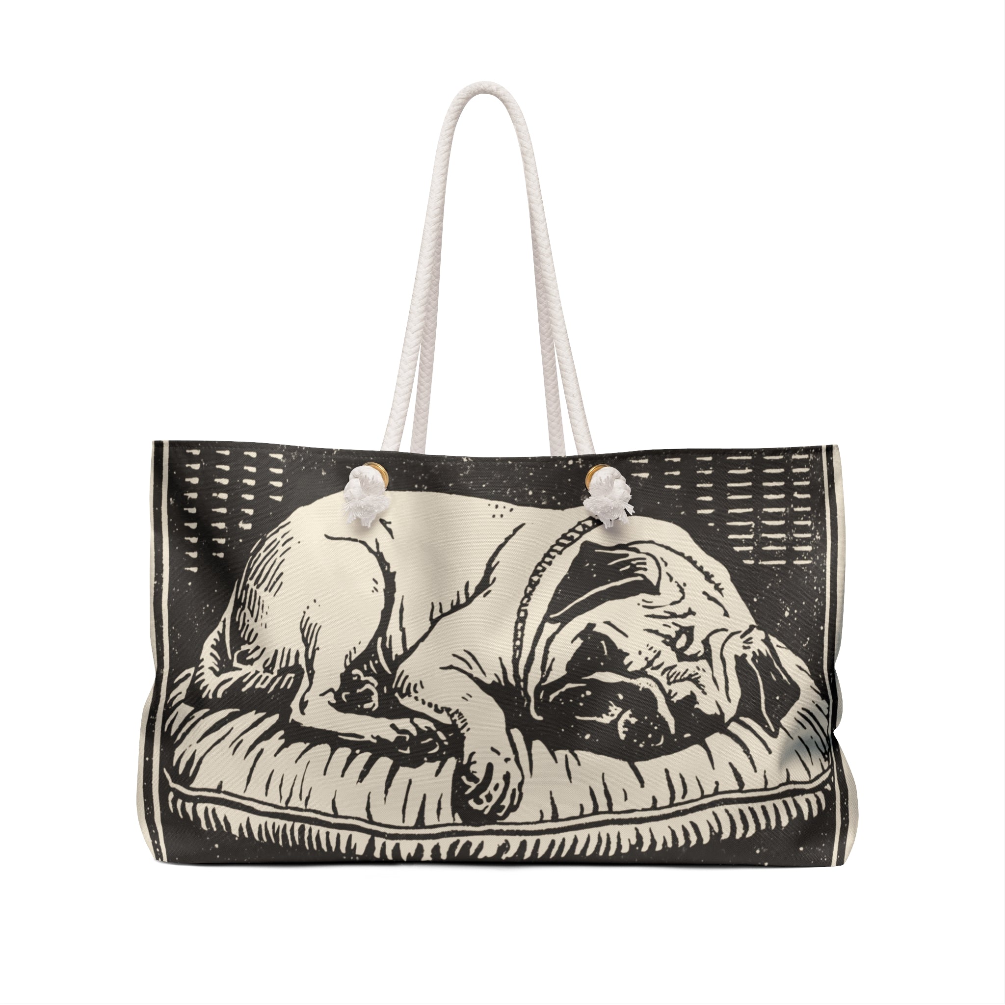 Pug Linocut Weekender Bag | Two sided Pug Art Tote, Pug Mom Travel Bag