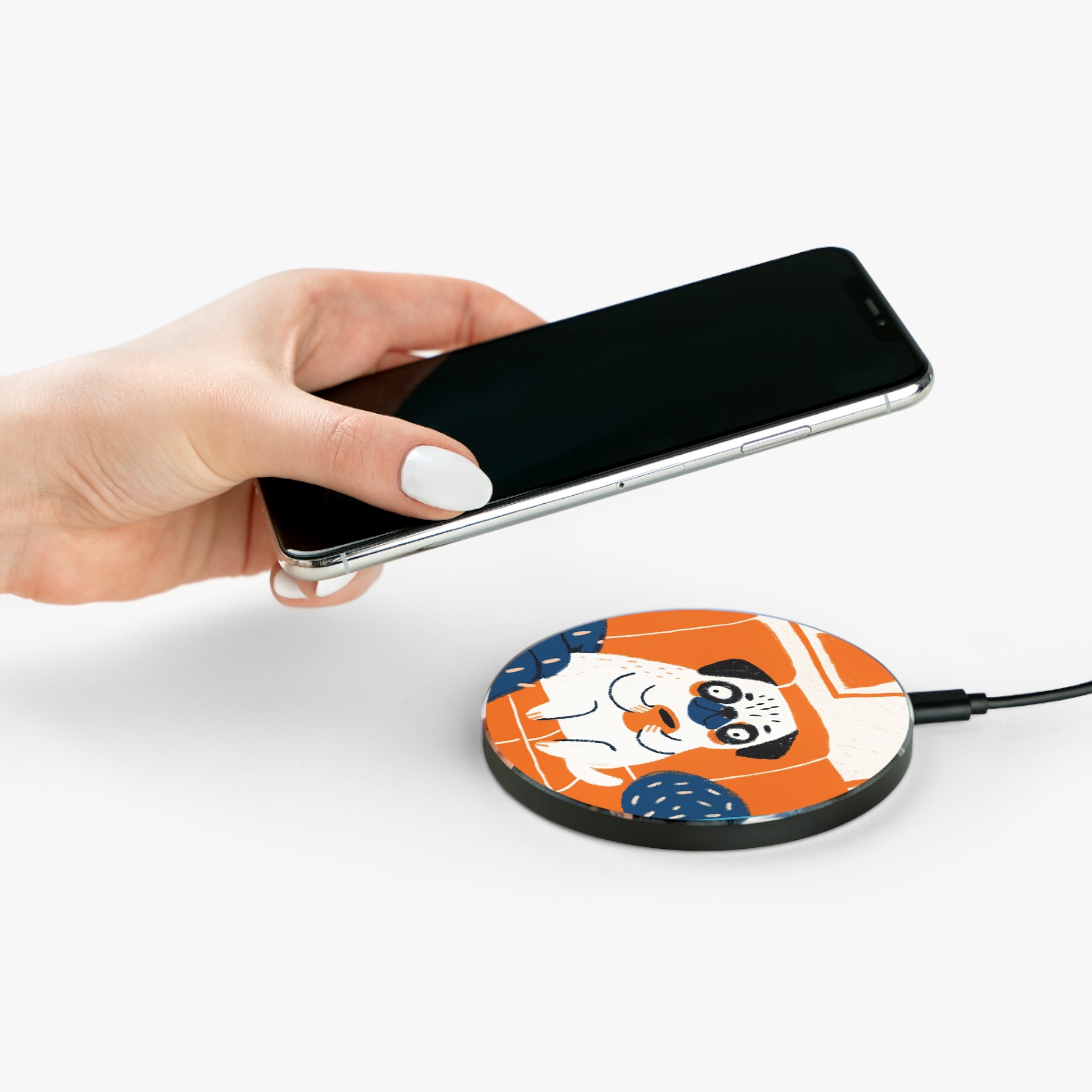 Retro Pug Art Wireless Charger | Pug Phone Charger, Pug Mom Desk Decor