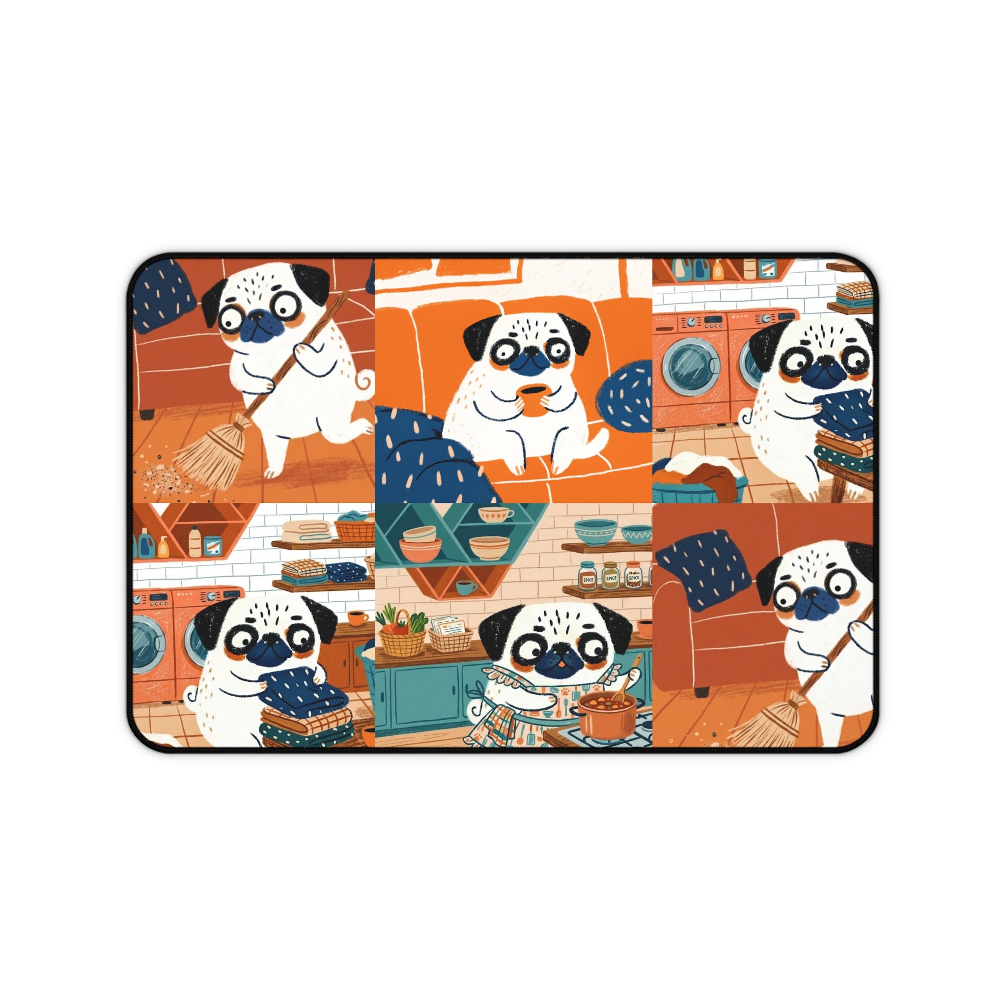Vintage Pug Art Desk Mat | Funny Pug Mousepad, Pug Mom Dad Office Decor