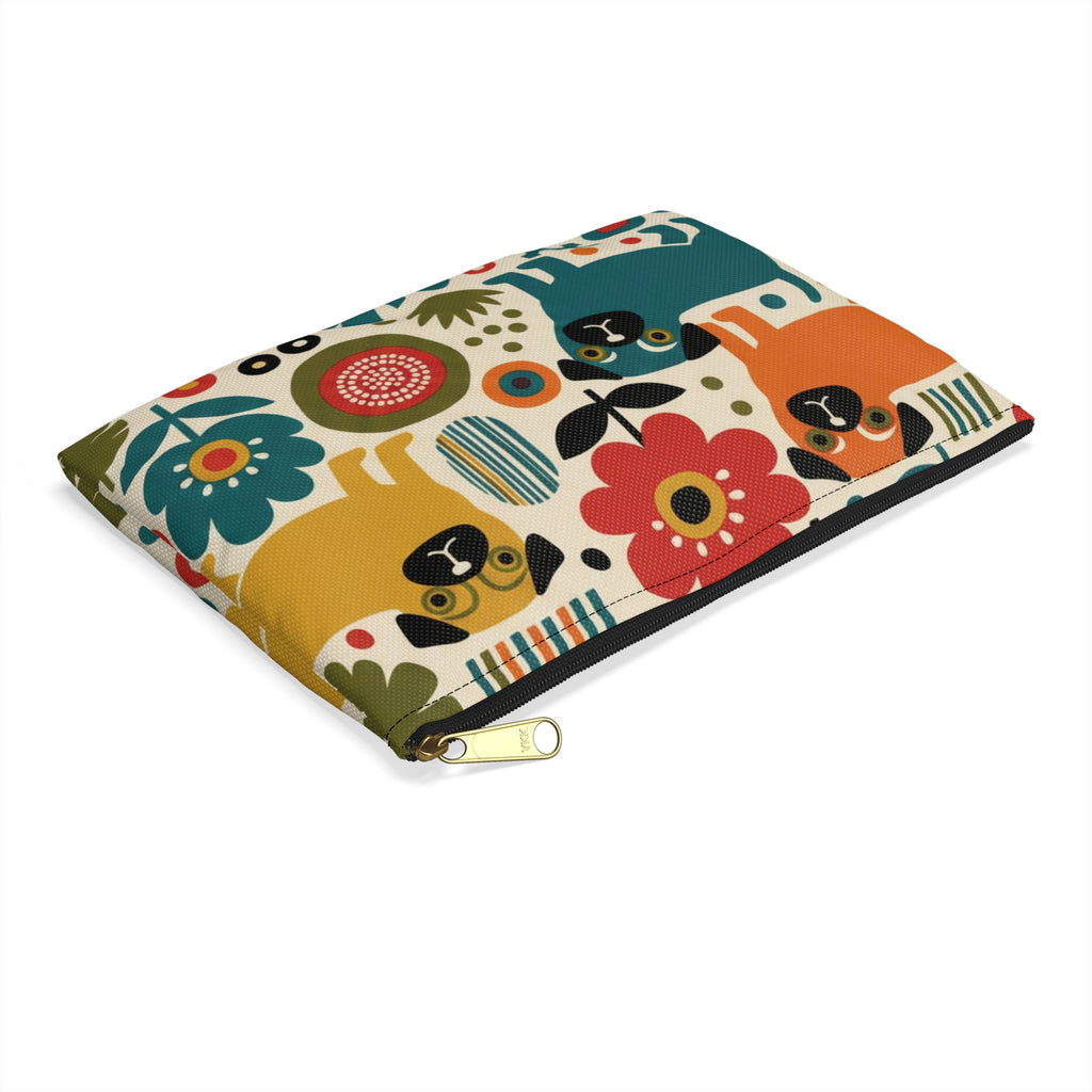 Retro Floral Pugs Pouch | Colorful Dog Accessory Pouch