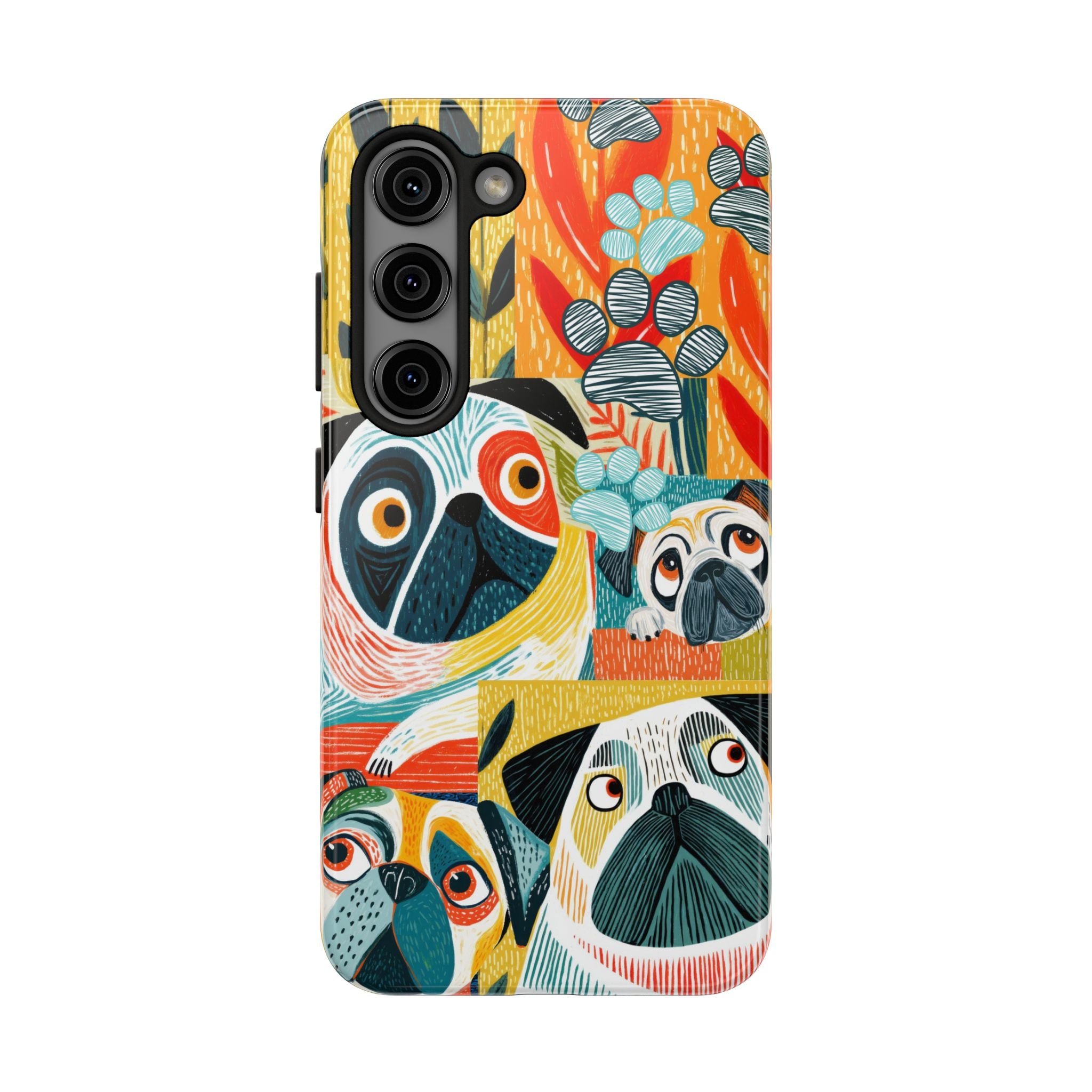 Colorful Pug Collage Phone Case | Cute Dog Art, Floral Accents