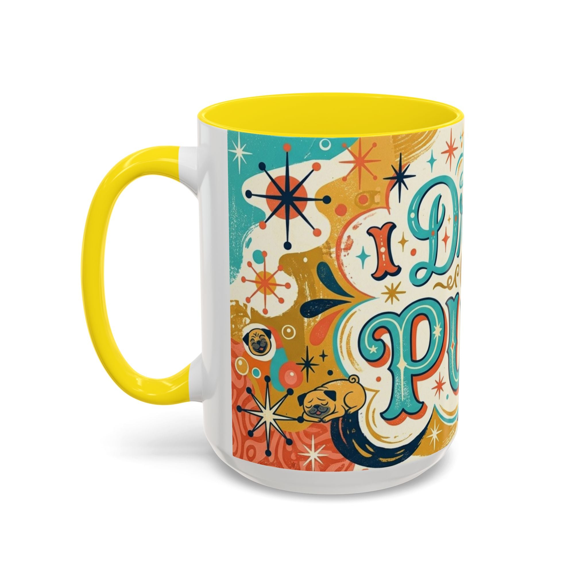 Midcentury Pug Illustration Accent Coffee Mug 11oz 15oz | Pug Mom Dad Pugtrovert