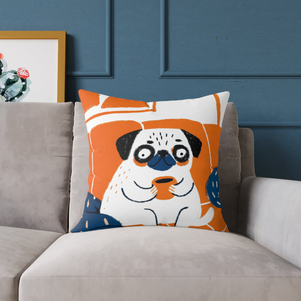 Vintage Pug Art Square Poly Canvas Pillow | Two-Sided Pug Throw Pillow