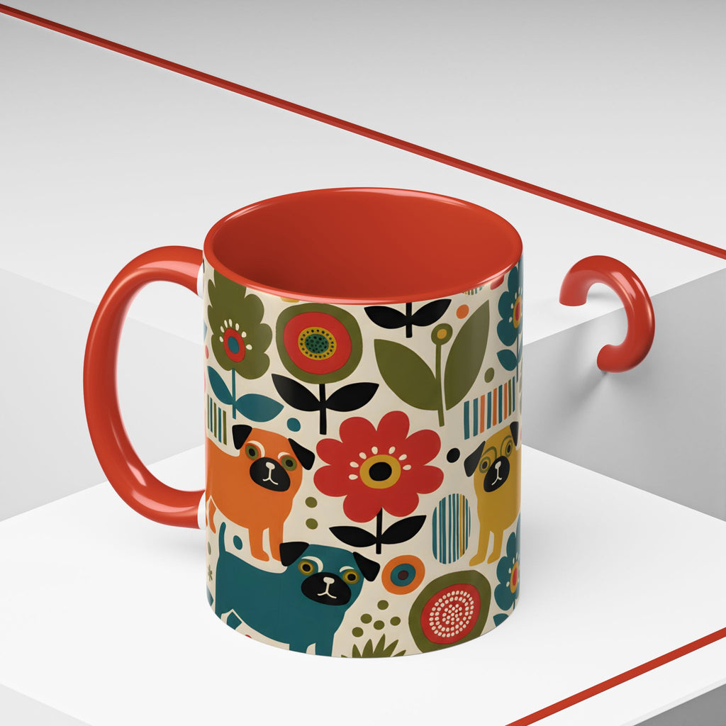 Midcentury Pug Accent Coffee Mug — Marimekko‑Style Pug Mom Gift (11/15 oz)