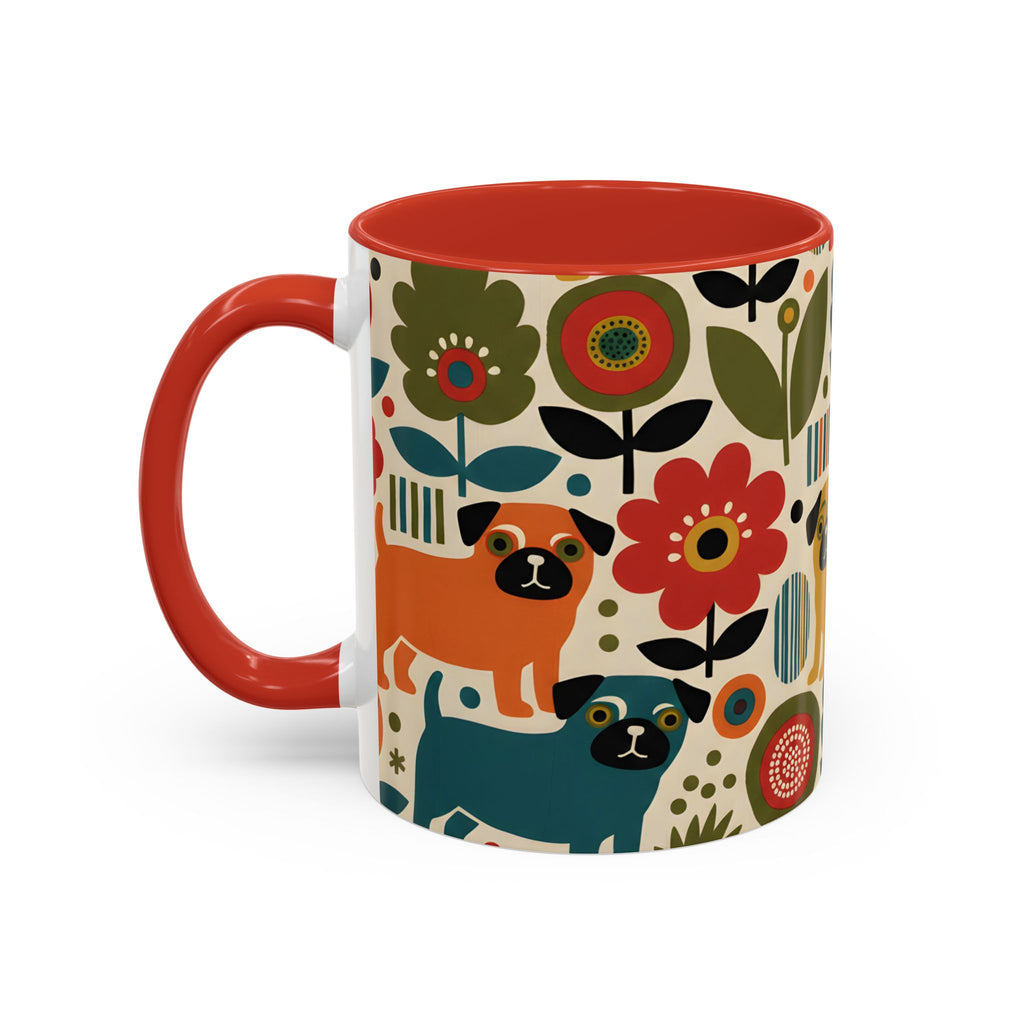 Midcentury Pug Accent Coffee Mug — Marimekko‑Style Pug Mom Gift (11/15 oz)