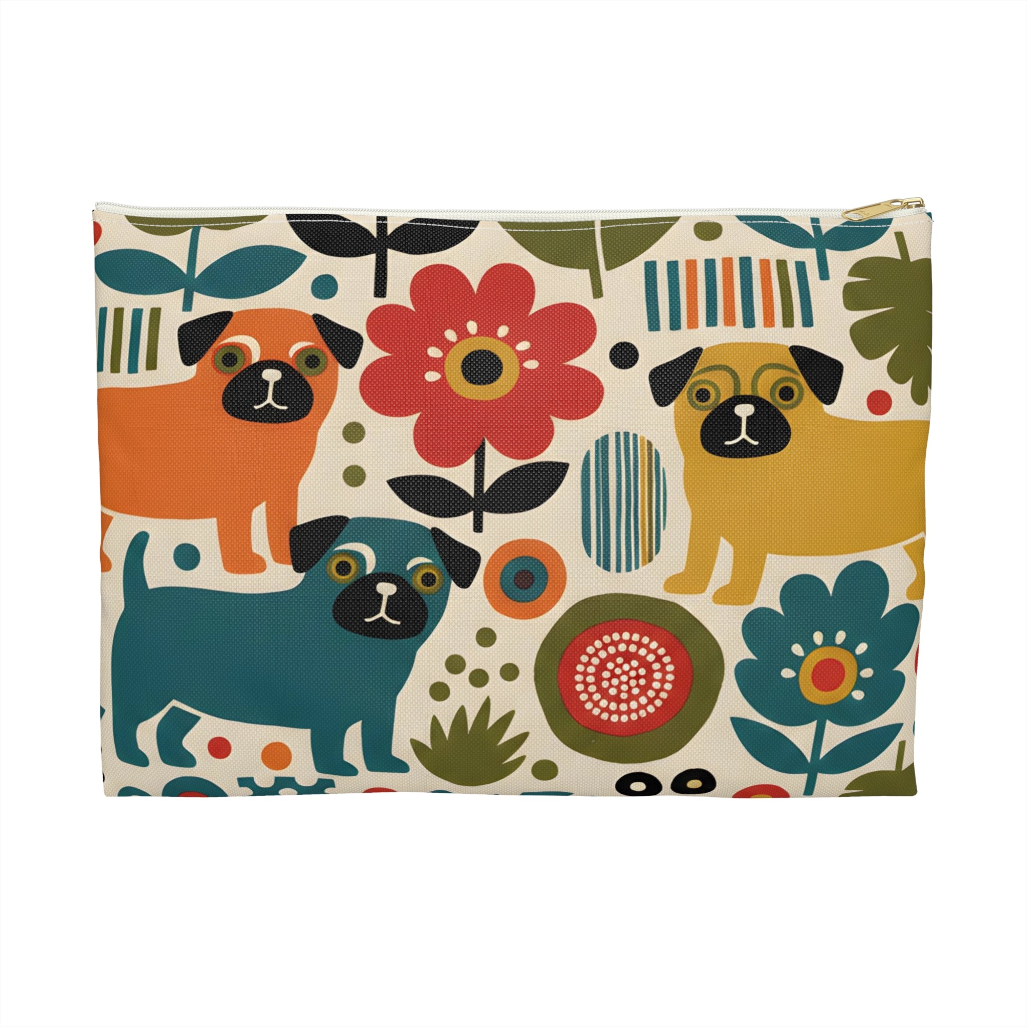Retro Floral Pugs Pouch | Colorful Dog Accessory Pouch