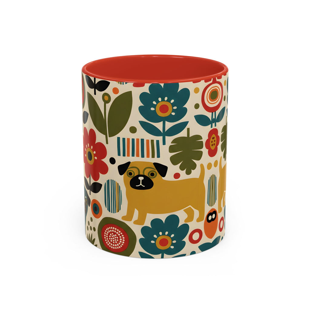 Midcentury Pug Accent Coffee Mug — Marimekko‑Style Pug Mom Gift (11/15 oz)