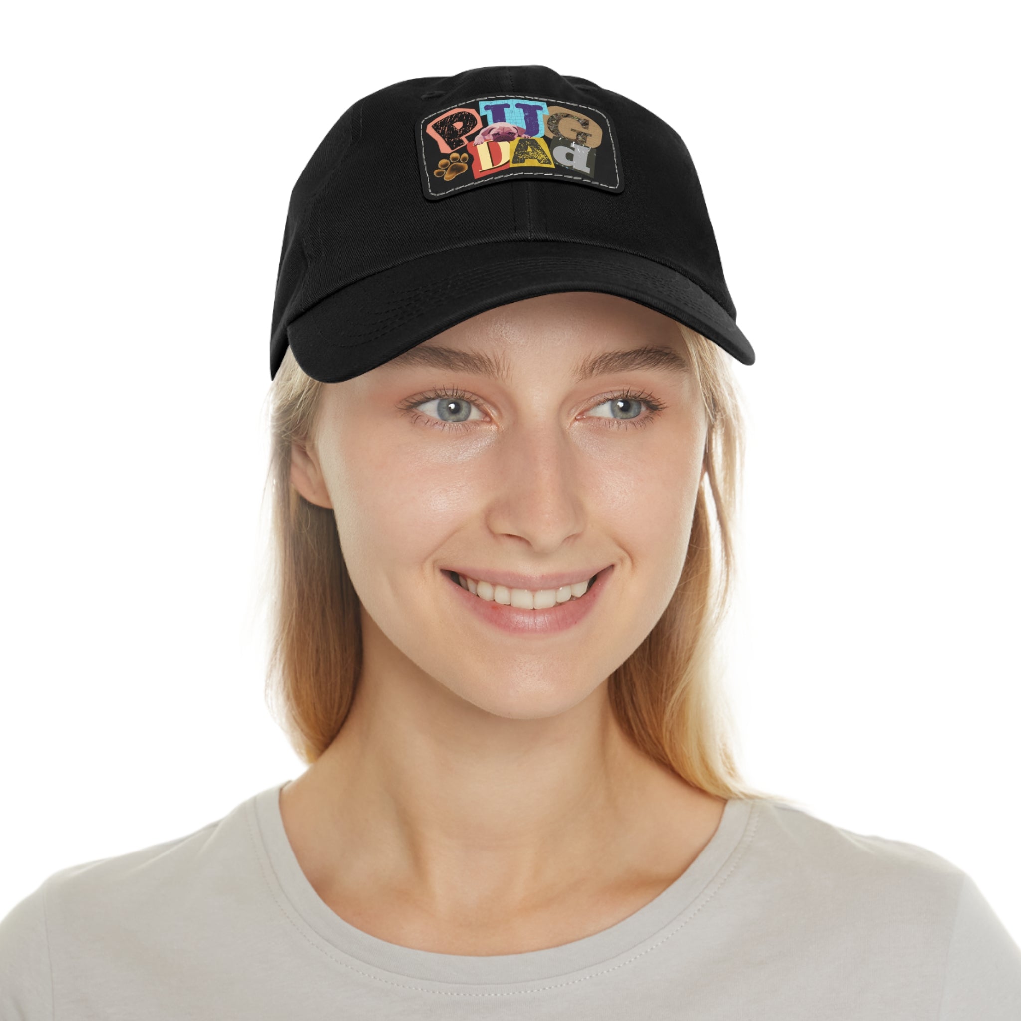 Pugfather Leather Patch Dad Hat | Pug Dad Cap, Fathers Day Pug Design