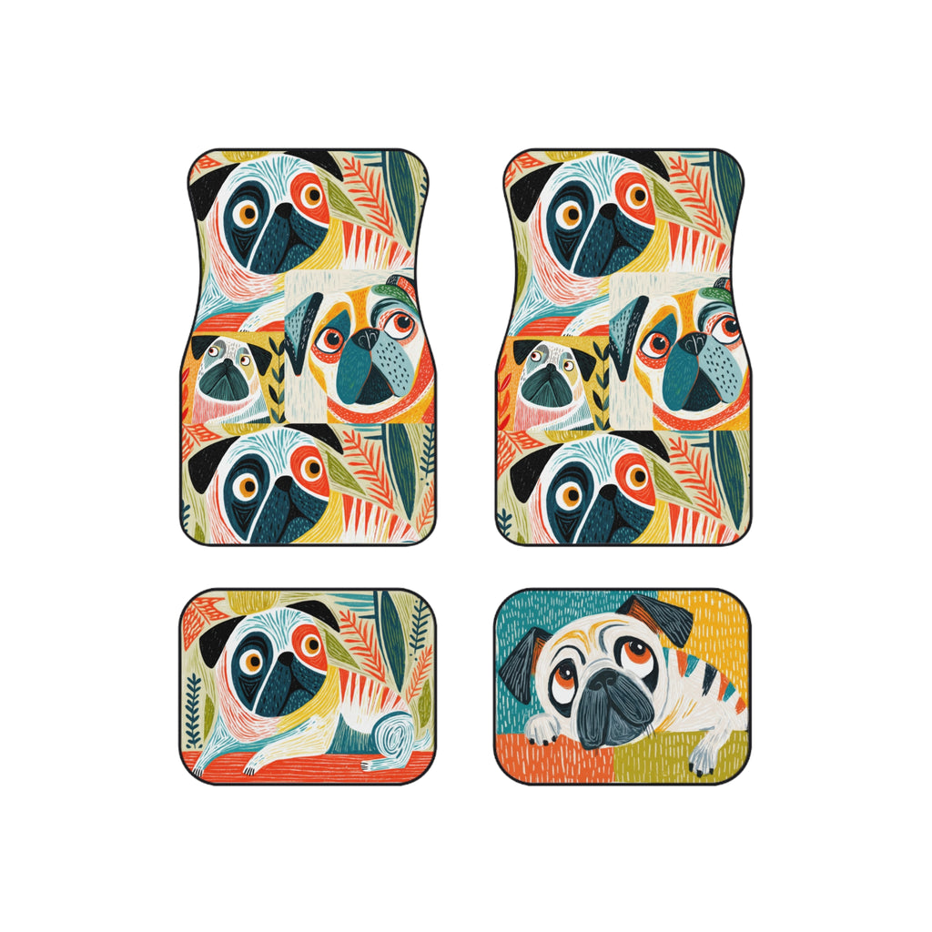 Pug Car Mats Set of 4 | Pug Car Decor, Pug Pattern Auto Accessories, Mothers Day Pug Gift for Pugtrovert