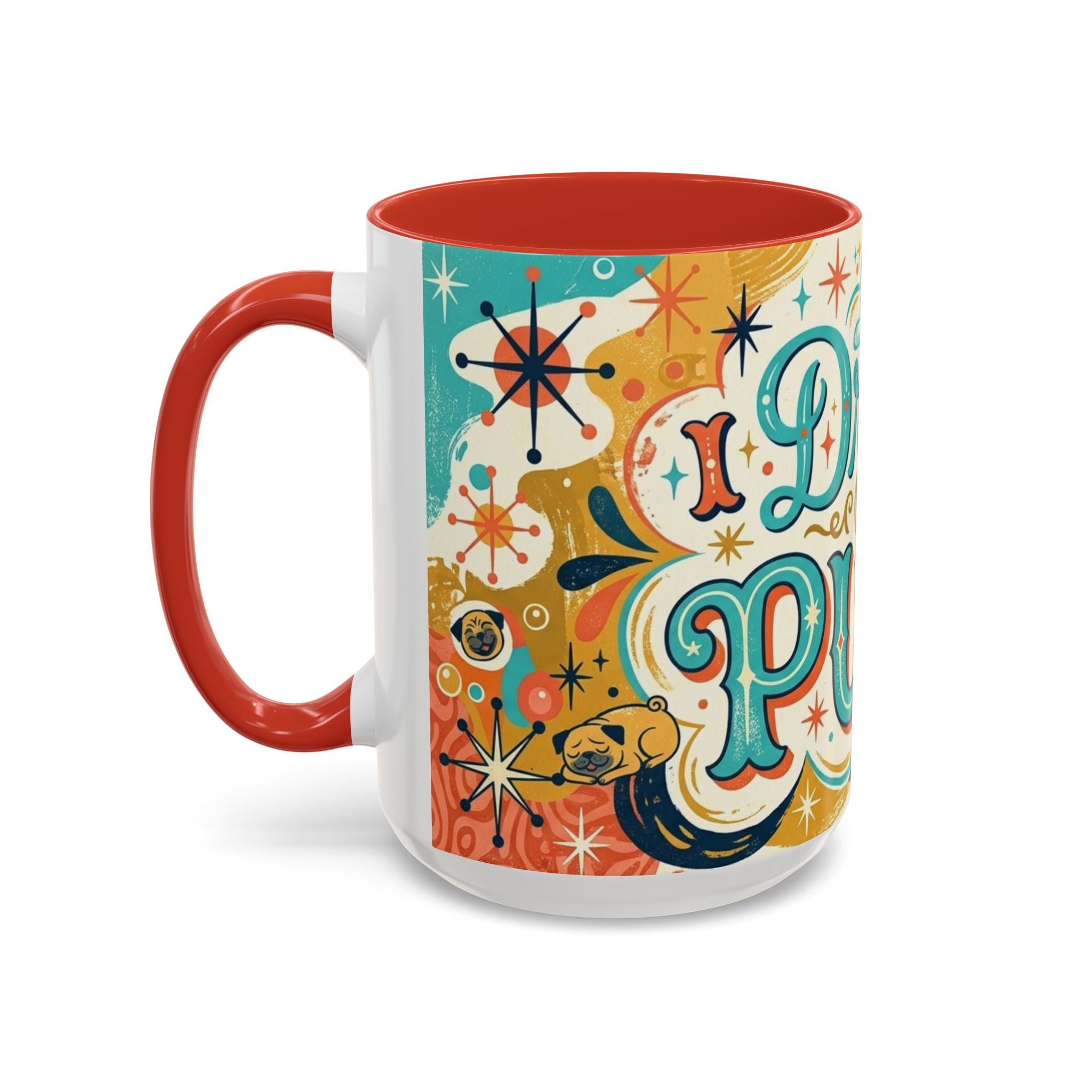 Midcentury Pug Illustration Accent Coffee Mug 11oz 15oz | Pug Mom Dad Pugtrovert