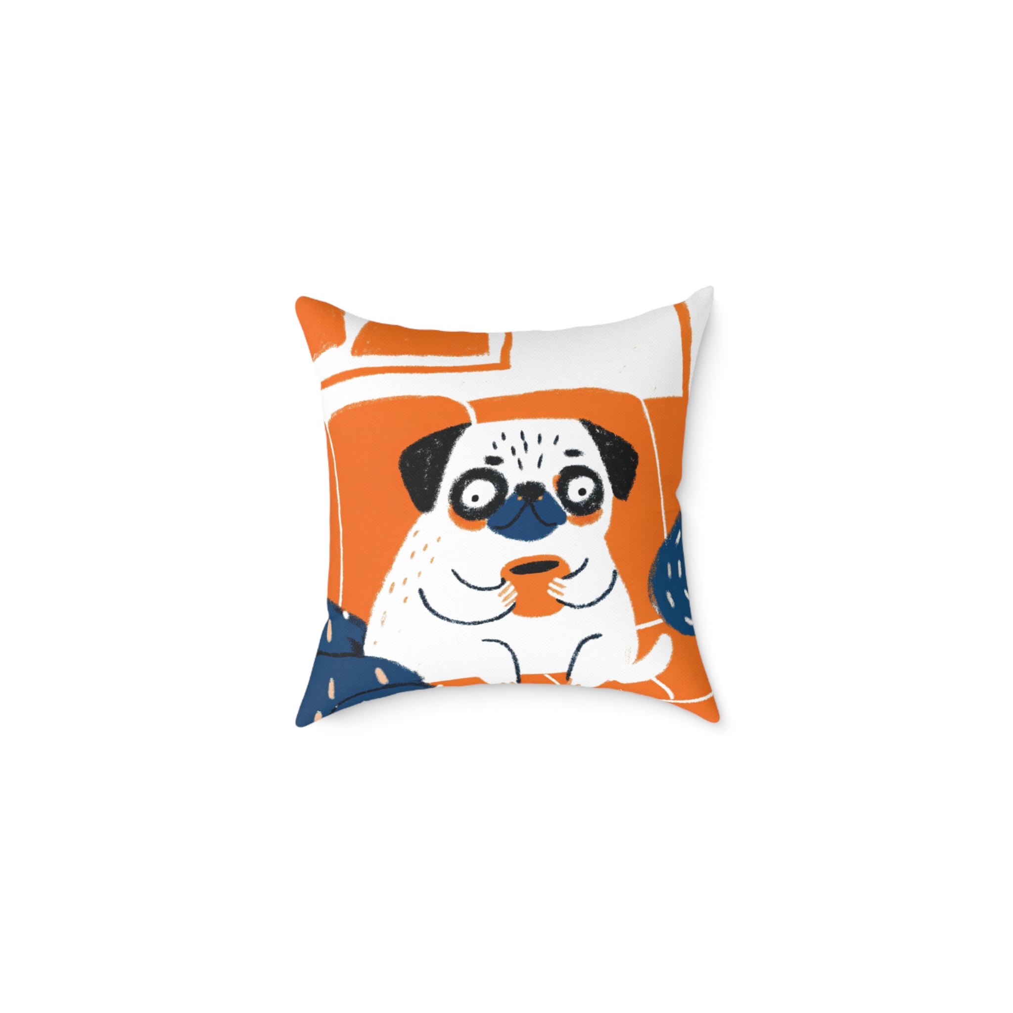 Vintage Pug Art Square Poly Canvas Pillow | Two-Sided Pug Throw Pillow