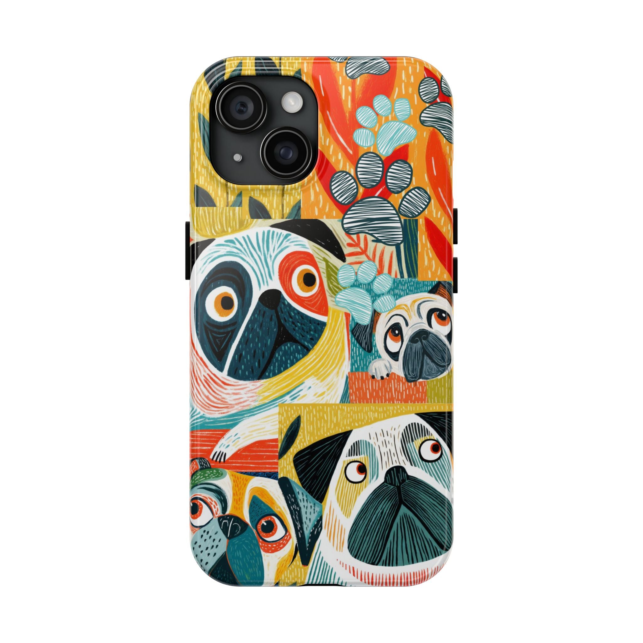 Colorful Pug Collage Phone Case | Cute Dog Art, Floral Accents