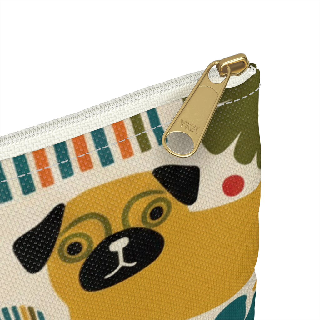 Retro Floral Pugs Pouch | Colorful Dog Accessory Pouch