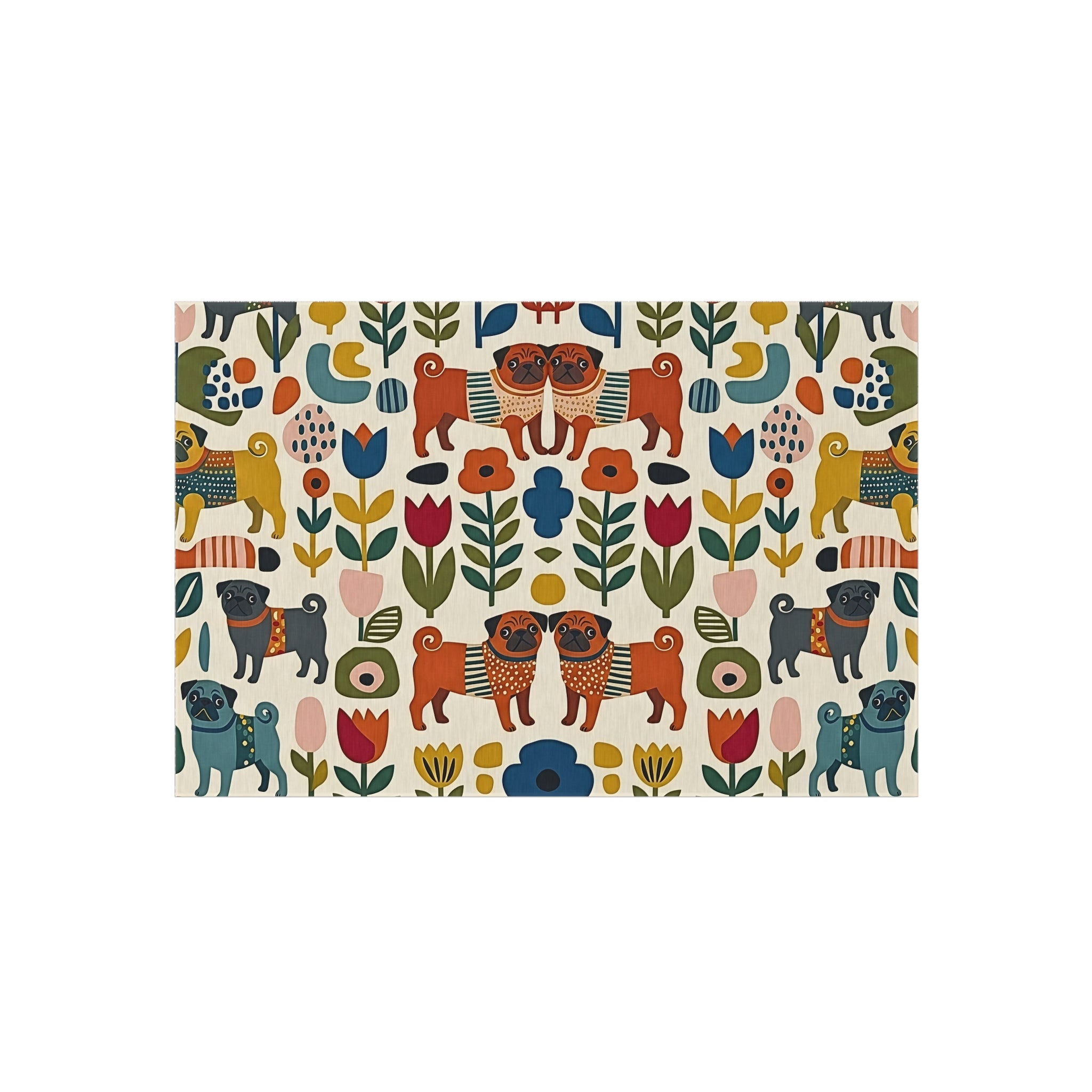 Scandinavian Folk Dogs Outdoor Rug | Floral Pattern Patio Mat