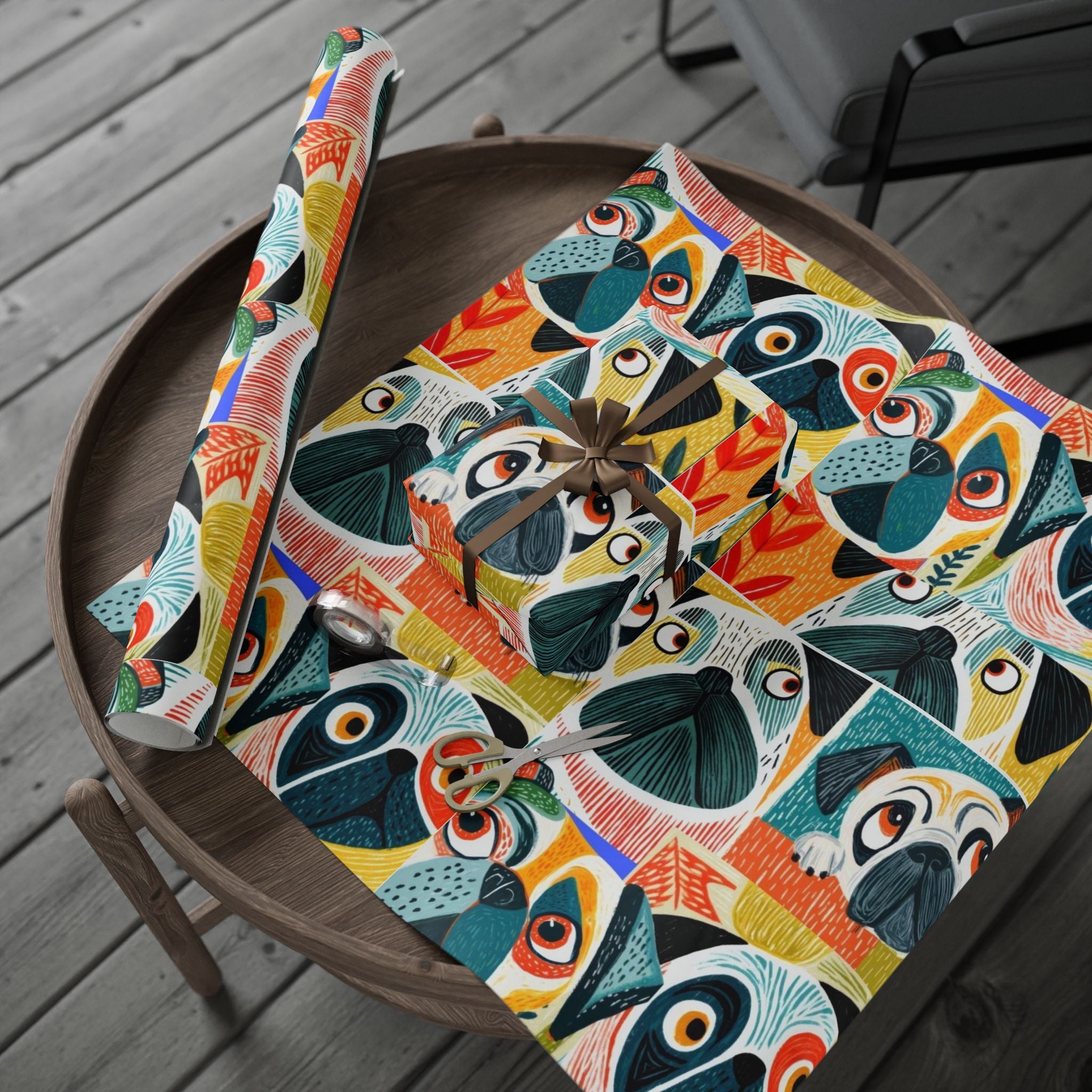 Funny Pug Faces Wrapping Papers | Scandinavian Midcentury Dog Pattern