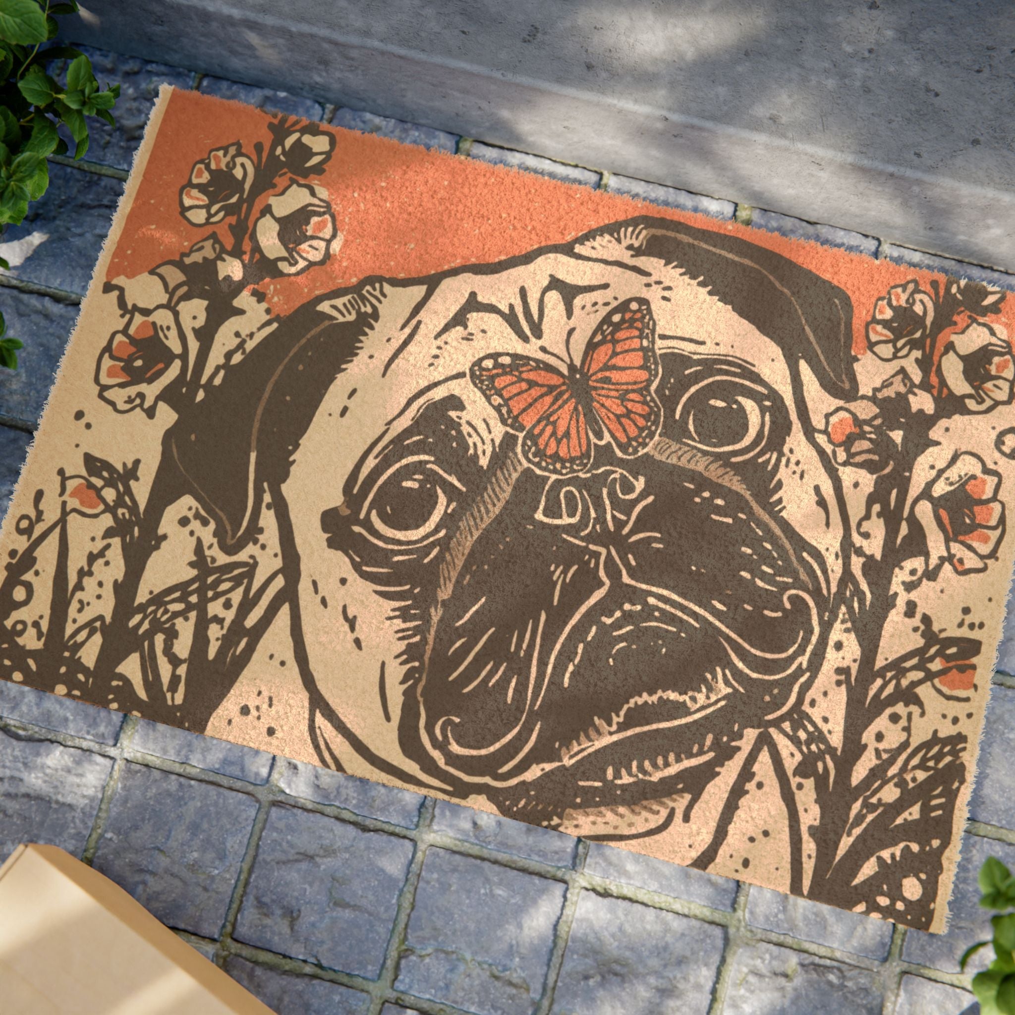 Cute Pug Welcome Mat Doormat | Fawn & Black Pug Door Mat, Pug Lover Home Decor