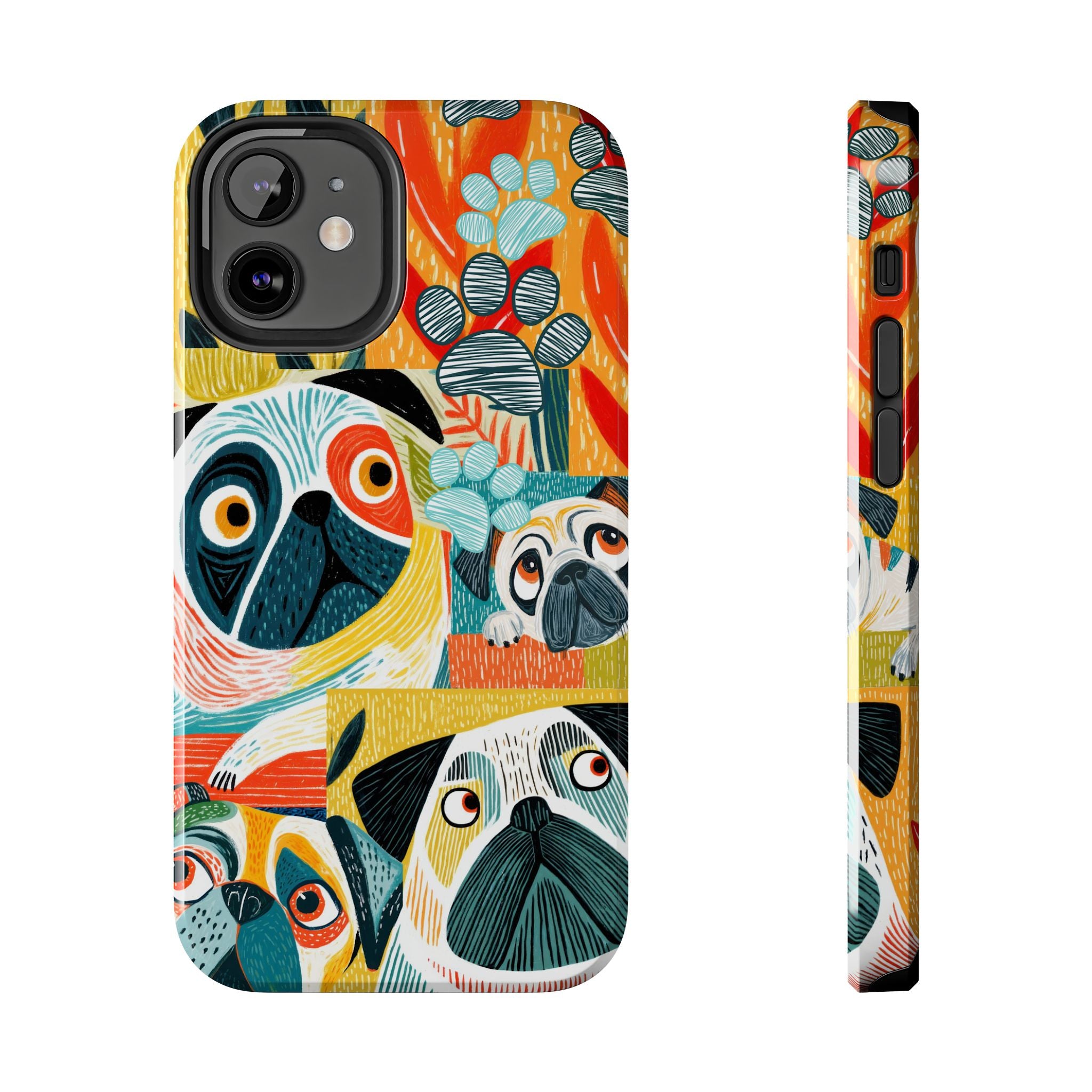 Colorful Pug Collage Phone Case | Cute Dog Art, Floral Accents