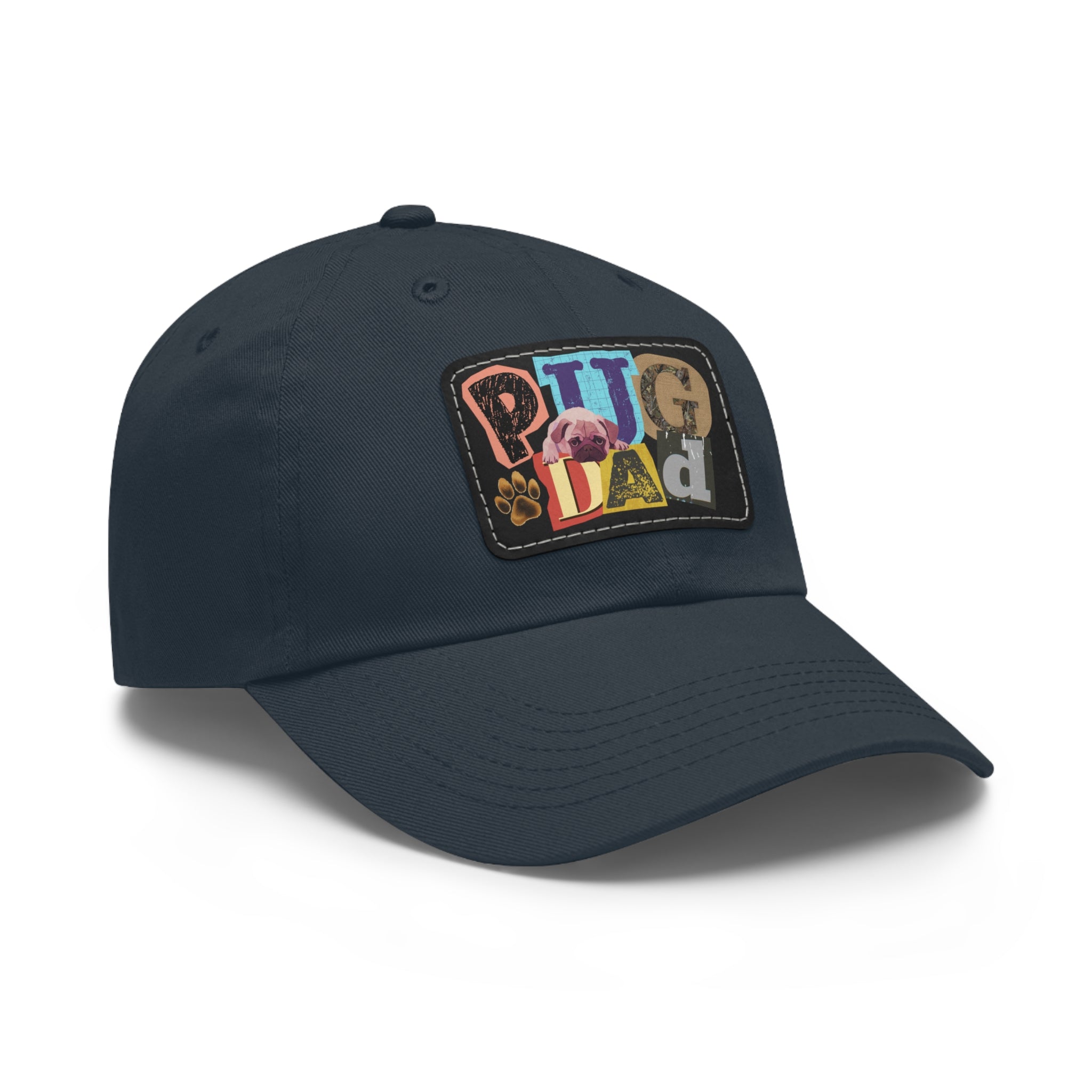 Pugfather Leather Patch Dad Hat | Pug Dad Cap, Fathers Day Pug Design