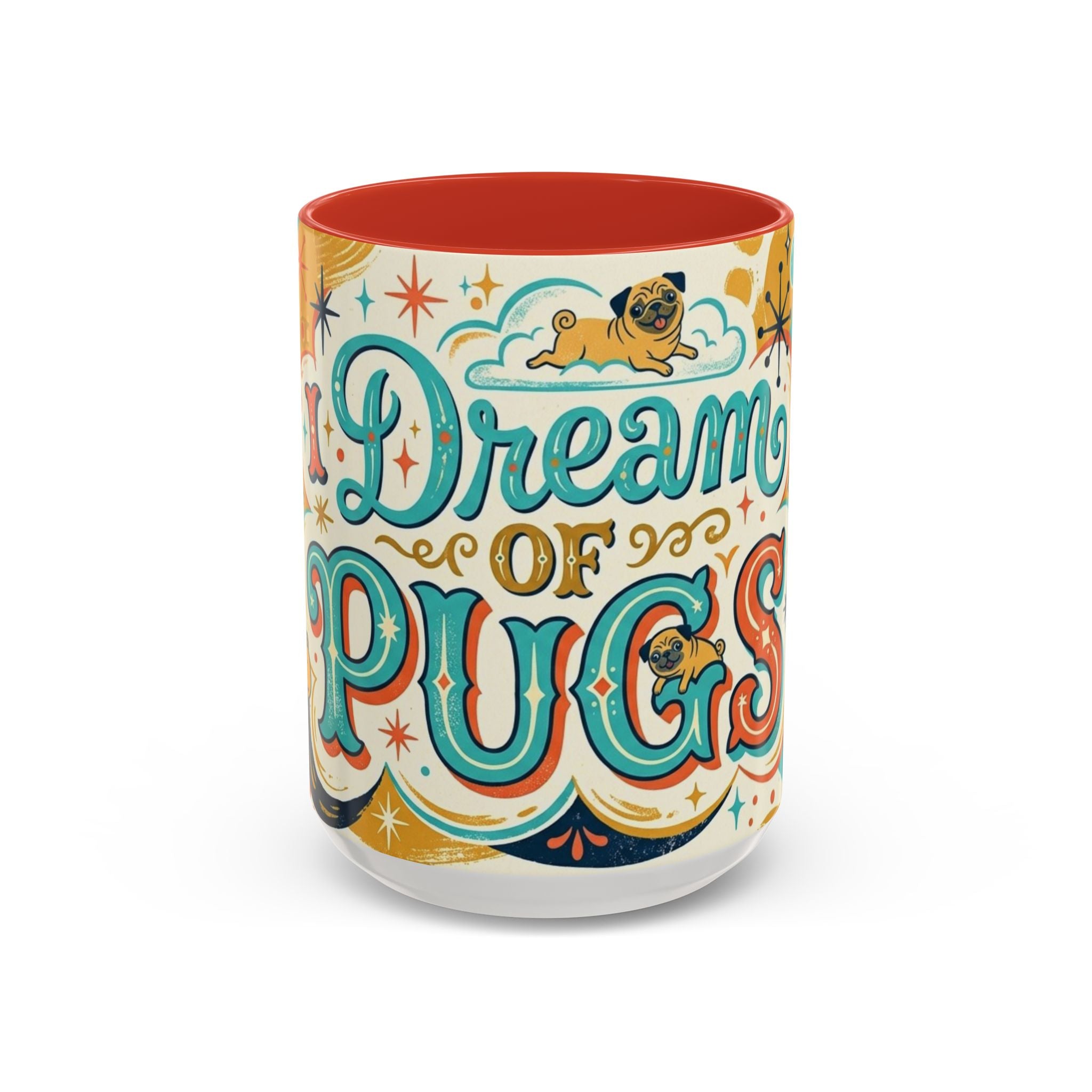 Midcentury Pug Illustration Accent Coffee Mug 11oz 15oz | Pug Mom Dad Pugtrovert