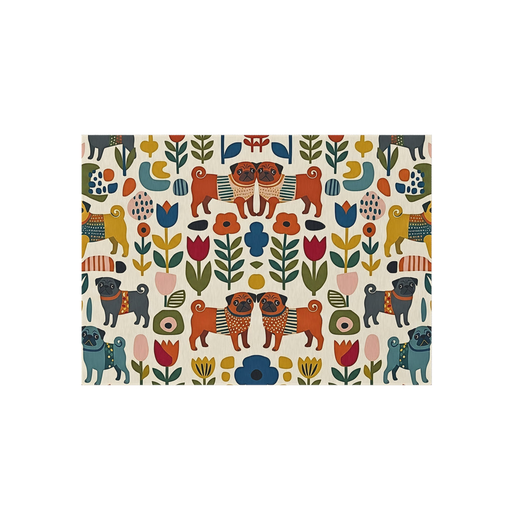 Scandinavian Folk Dogs Outdoor Rug | Floral Pattern Patio Mat