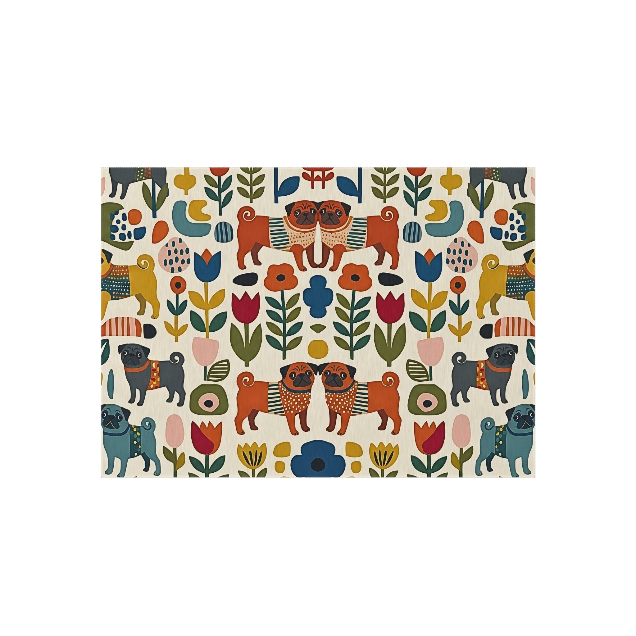 Scandinavian Folk Dogs Outdoor Rug | Floral Pattern Patio Mat